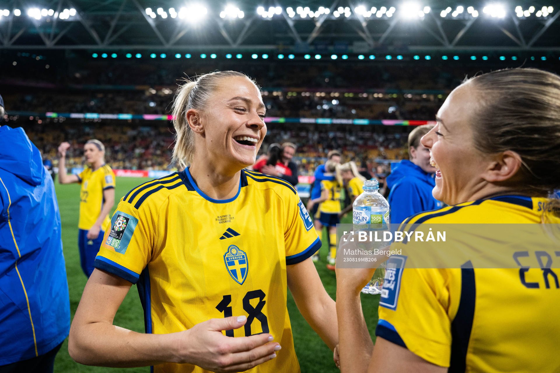 Fridolina Rolfö and Magdalena Eriksson of Sweden celebrate