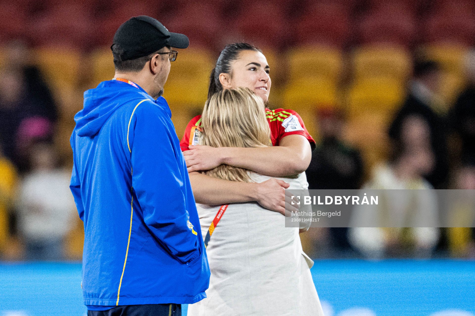 Goalkeeper Zecira Musovic and Team Manager Marika Domanski Lyfors of Sweden celebrates after the FIFA Women's World Cup bronze medal match between Sweden and Australia on August 19, 2023 in Brisbane.
