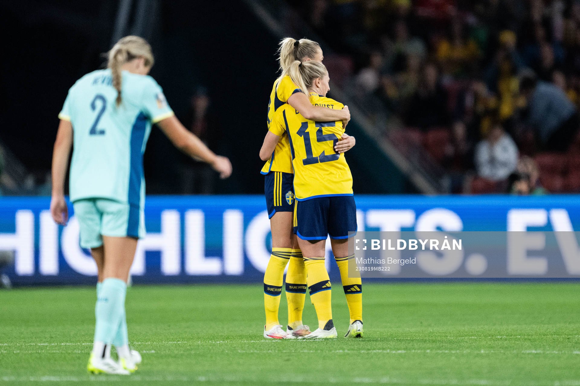Fridolina Rolfö and Rebecka Blomqvist of Sweden celebrate
