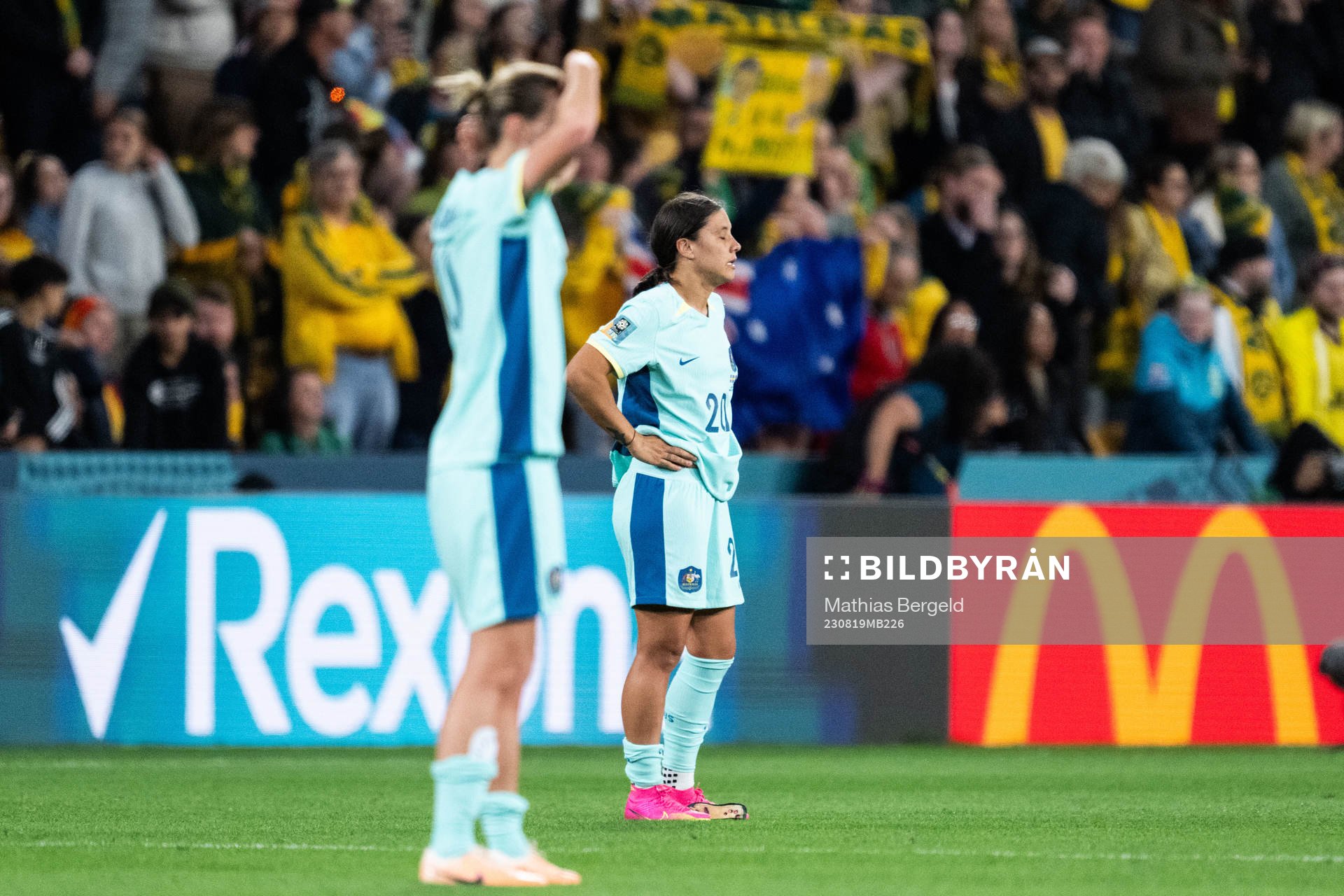 Sam Kerr of Australia looks dejected