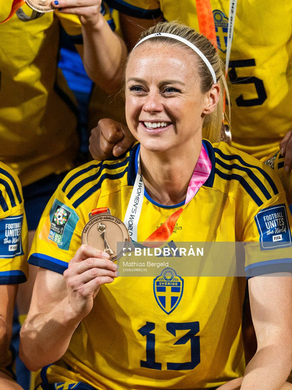 Amanda Ilestedt of Sweden celebrates with her medal at the