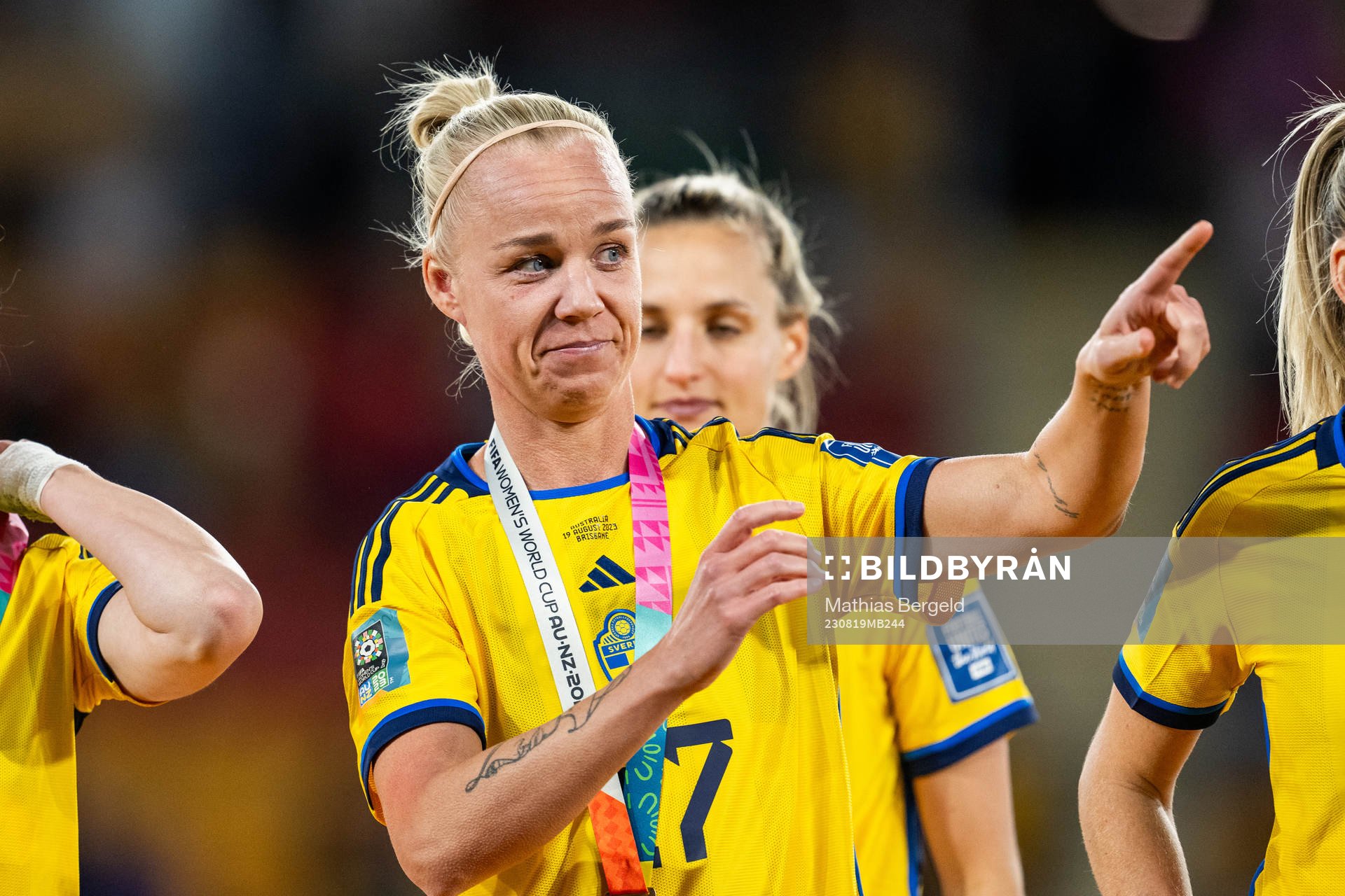Caroline Seger of Sweden celebrate with her medal at the