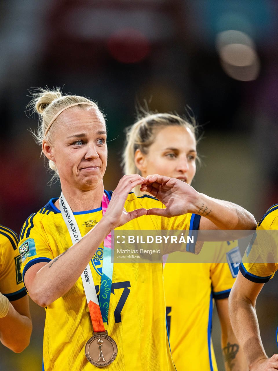 Caroline Seger of Sweden forms a heart with her hands at