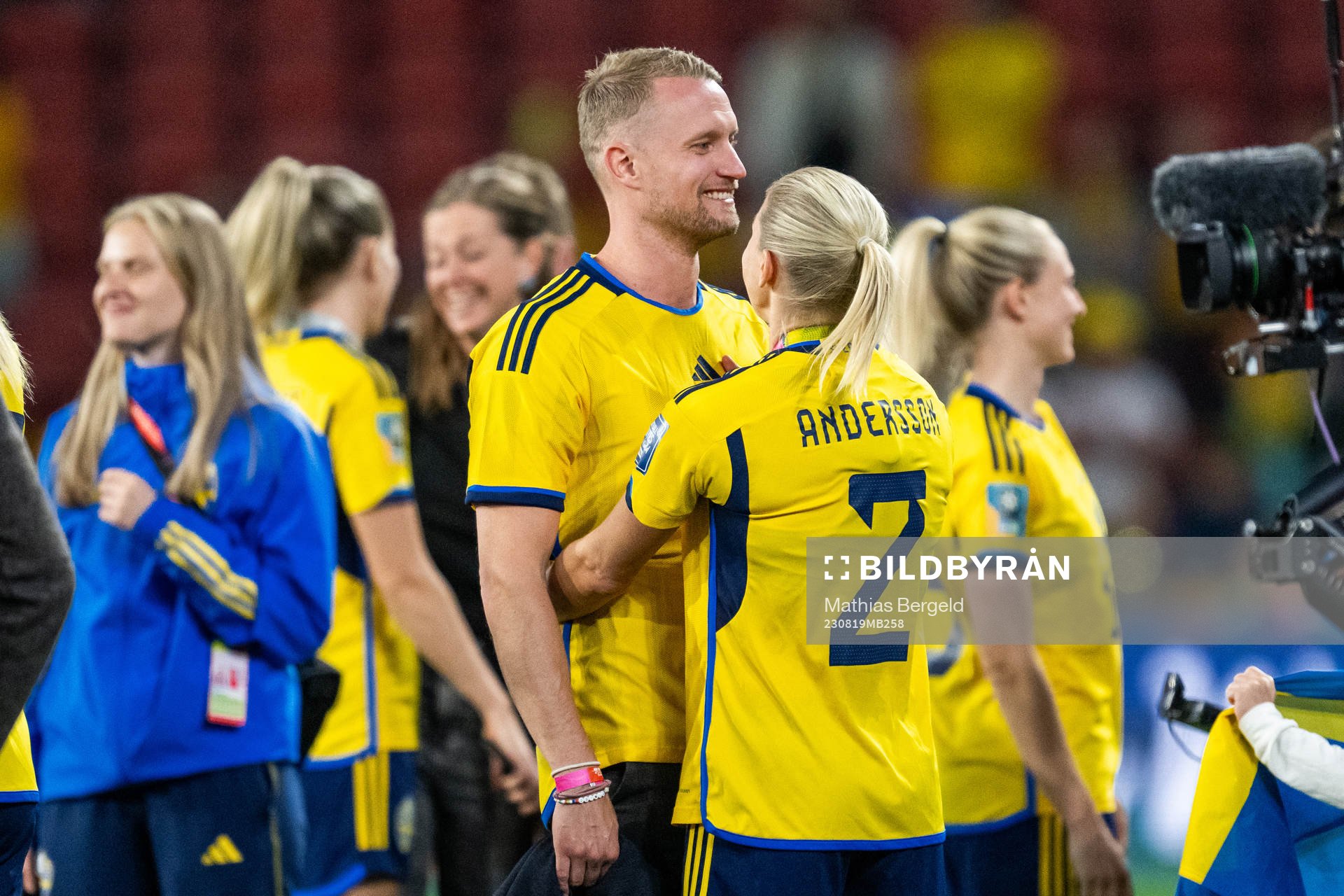Jonna Andersson of Sweden celebrates with her boyfriend