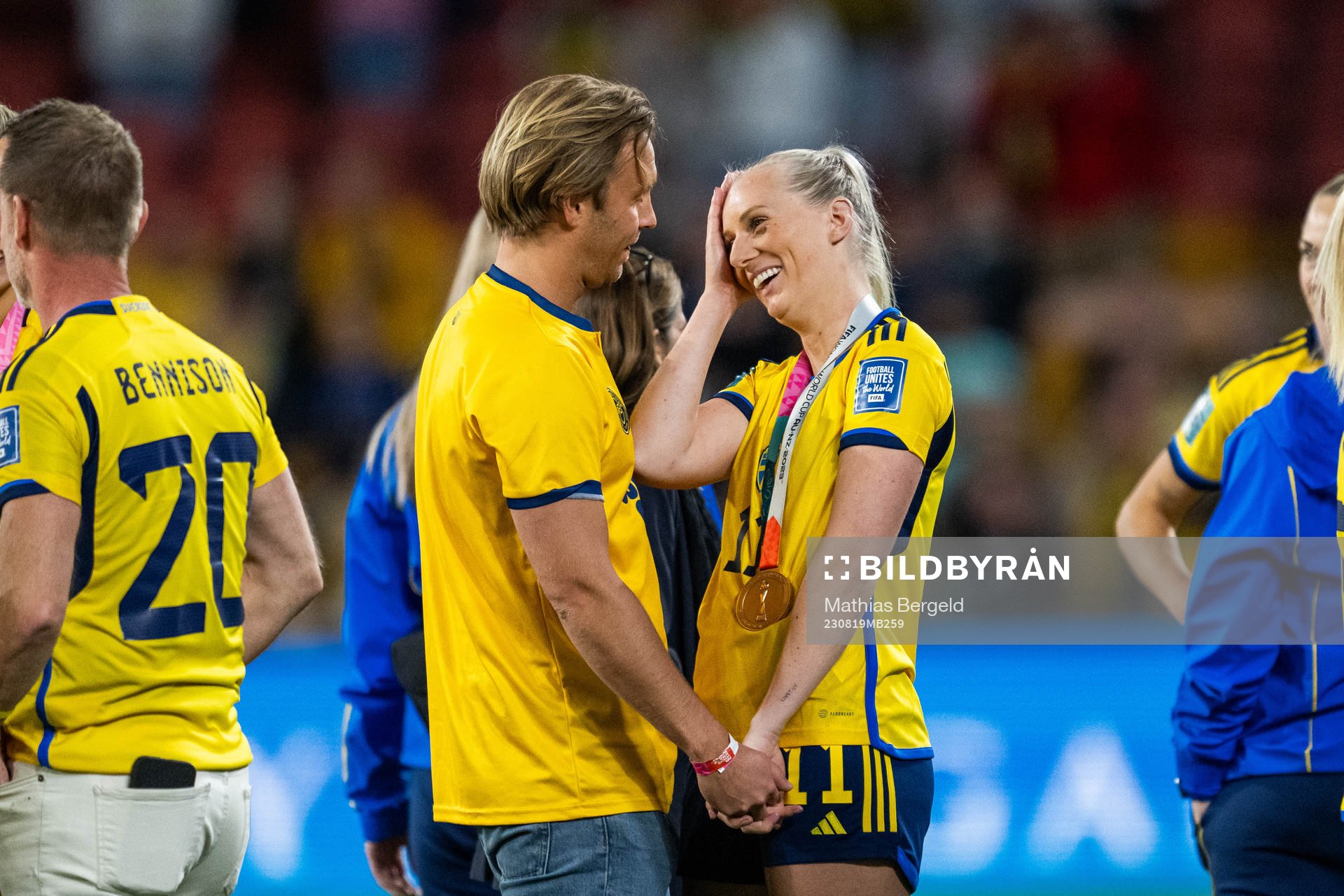 Stina Blackstenius of Sweden celebrates with her boyfriend