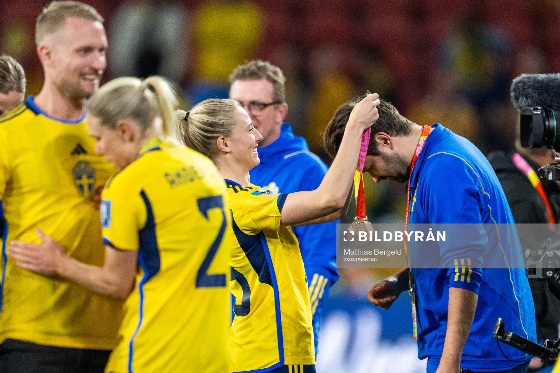 Rebecka Blomqvist of Sweden hangs her medal