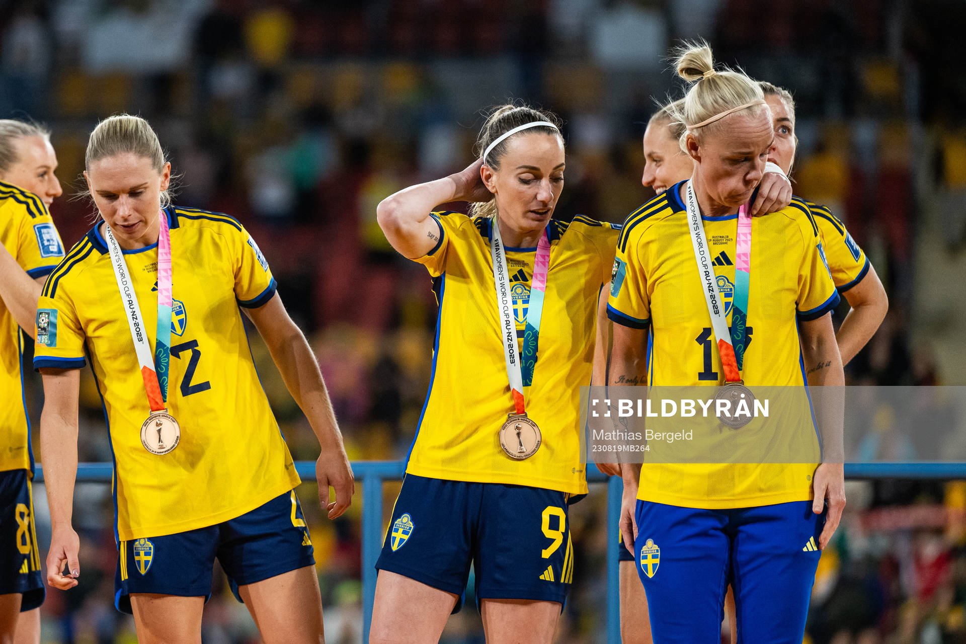 Kosovare Asllani and Caroline Seger of Sweden  with their