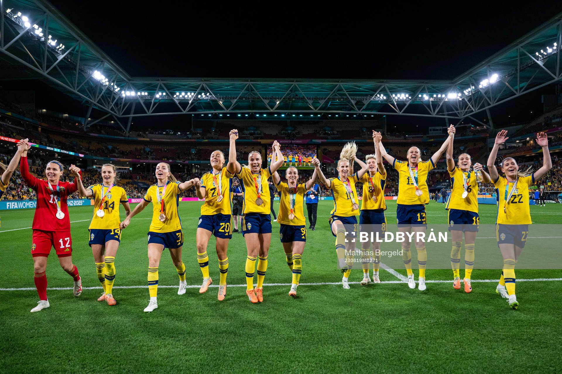 Players of Sweden celebrate with their medals