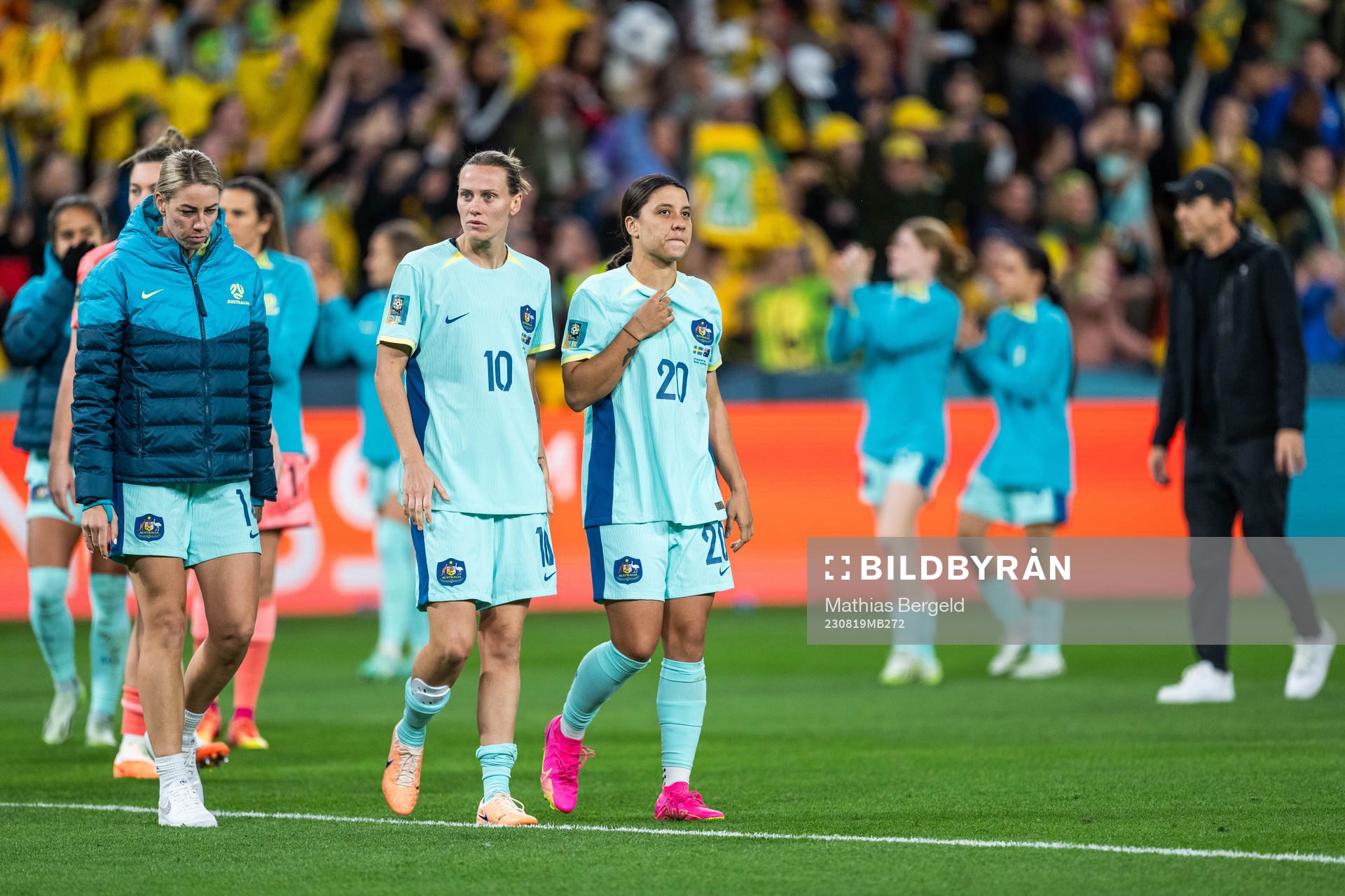 Alanna Kennedy, Emily van Egmond and Sam Kerr of Australia