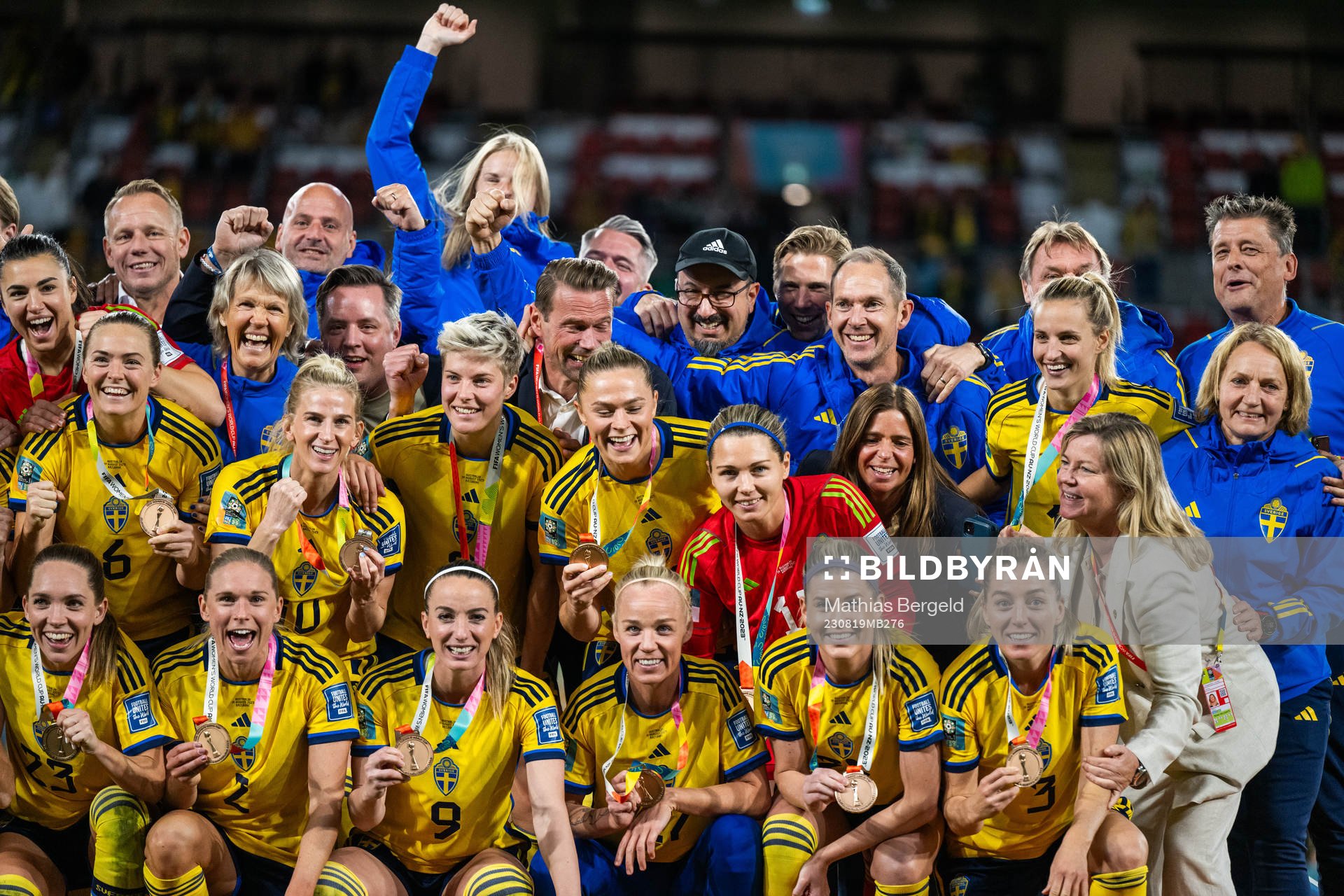 Players of Sweden celebrate with their medals