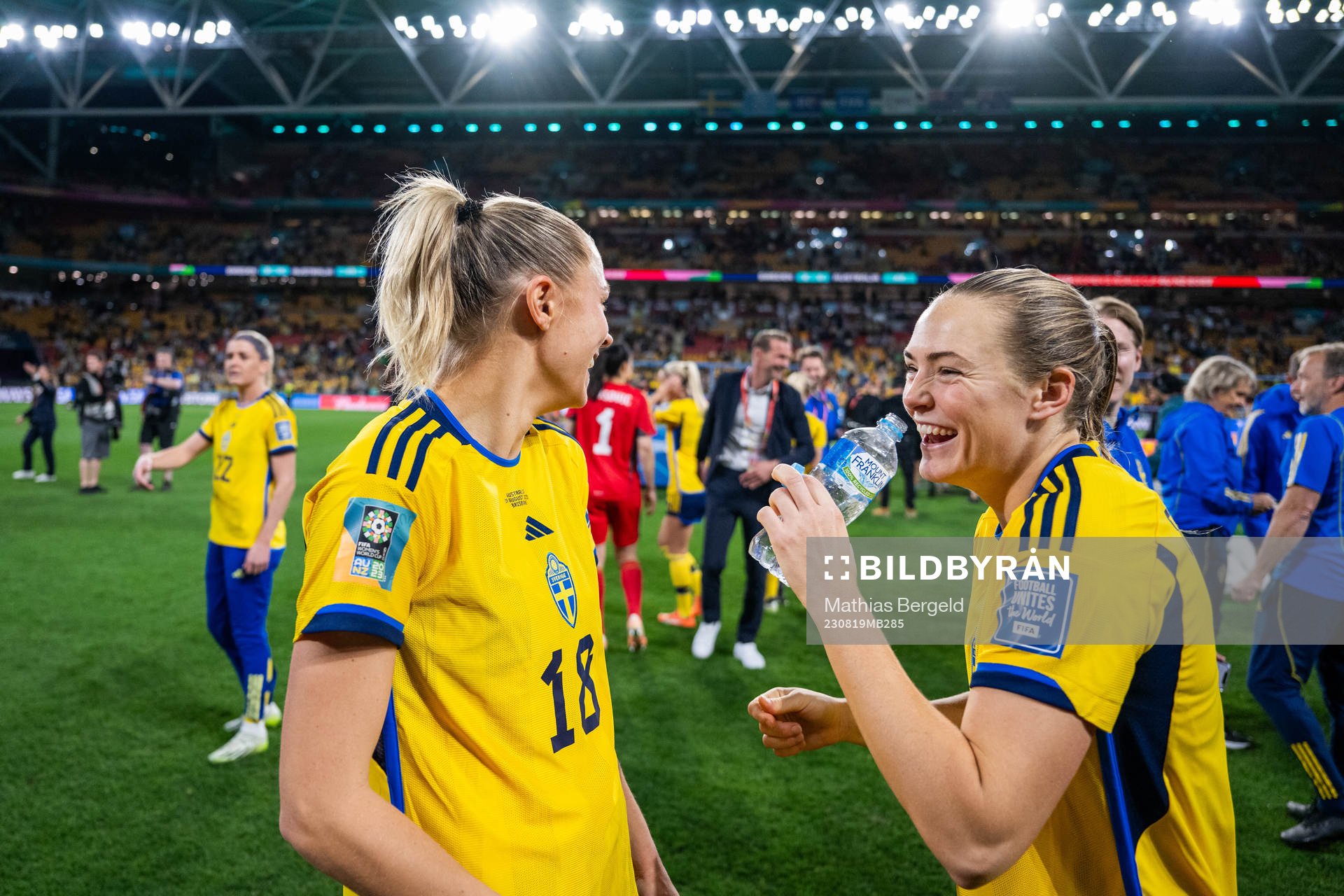 Fridolina Rolfö and Magdalena Eriksson of Sweden celebrate
