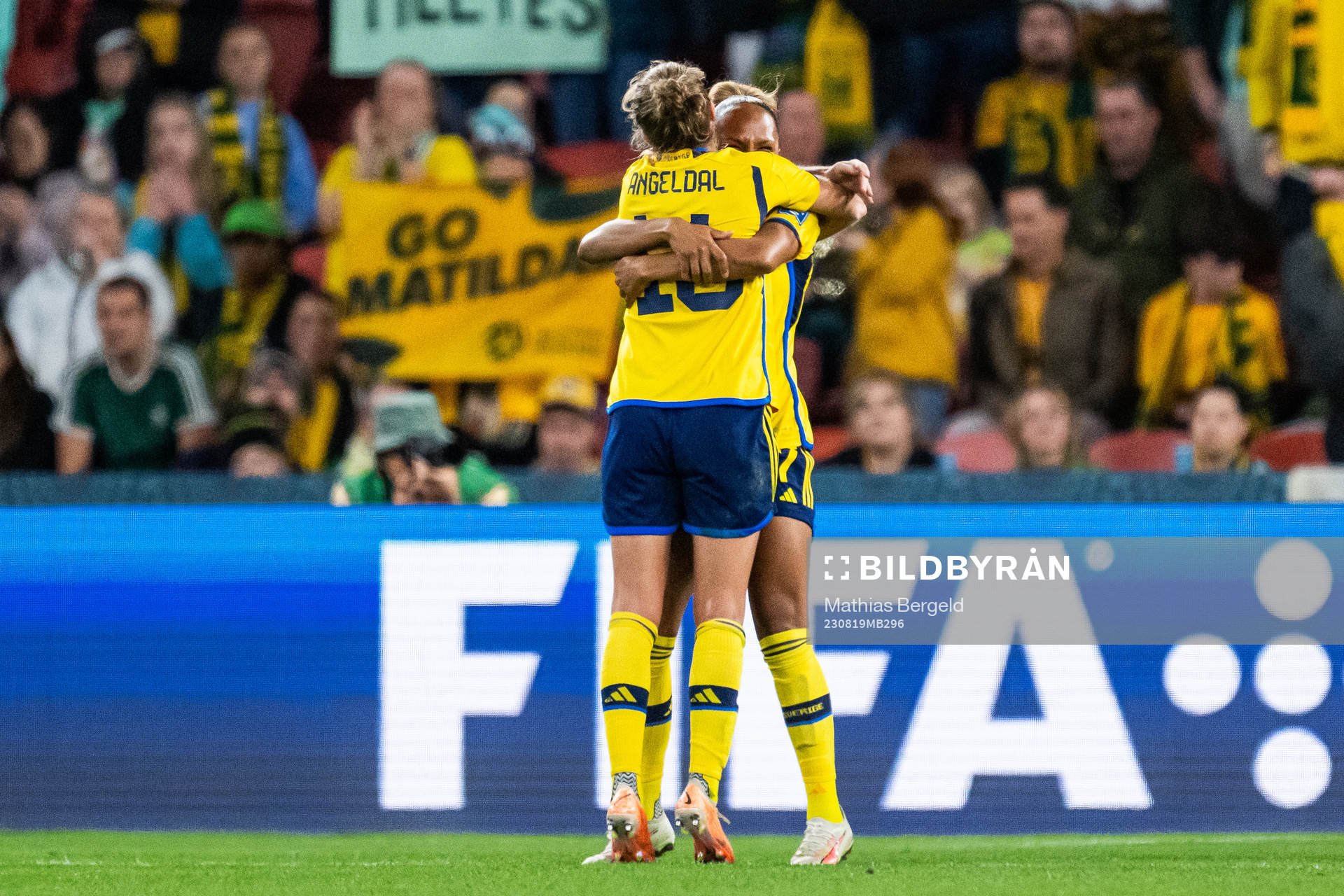 Filippa Angeldahl and Madelen Janogy of Sweden celebrate