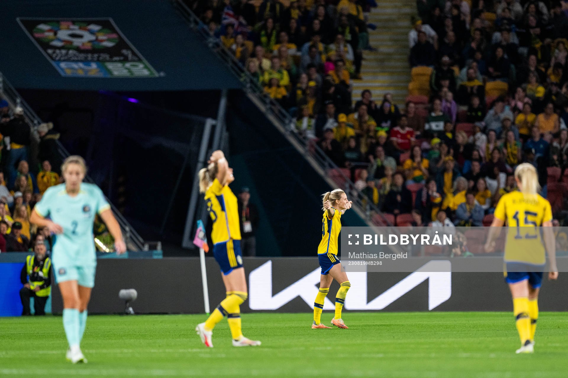 Nathalie Björn of Sweden celebrates after the FIFA Women's World Cup bronze medal match between Sweden and Australia on August 19, 2023 in Brisbane.