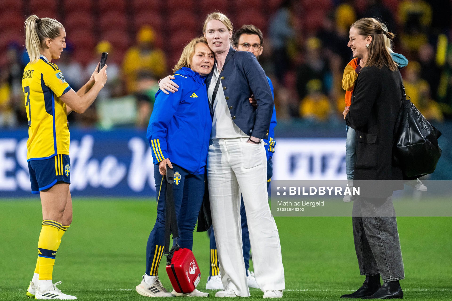 Linda Sembrant of Sweden takes a picture of Physio Annica