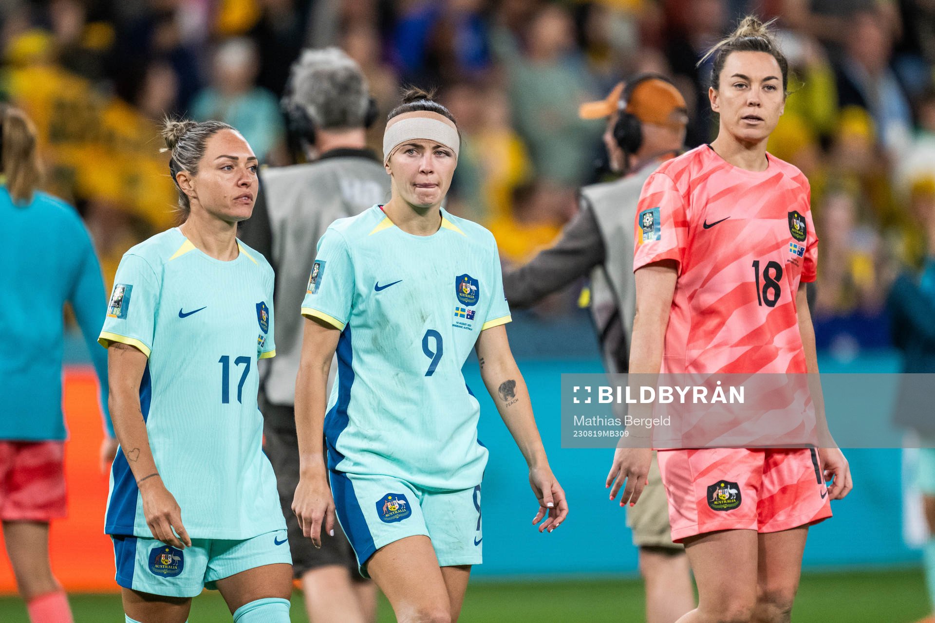 Kyah Simon, Caitlin Foord and goalkeeper Mackenzie Arnold