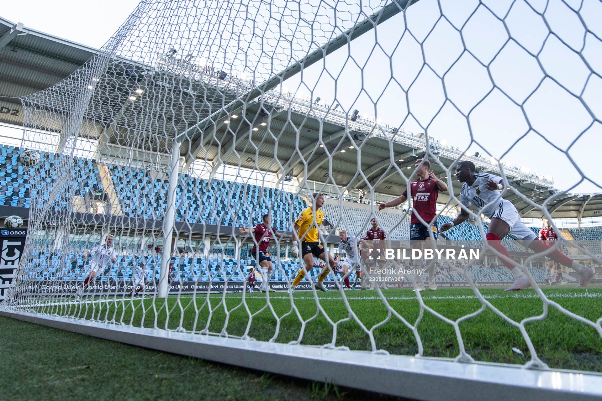 Östersunds Calvin Kabuye gör 2-1 under fotbollsmatchen i Superettan mellan Örgryte och Östersund den 20 augusti 2023 i Göteborg. 