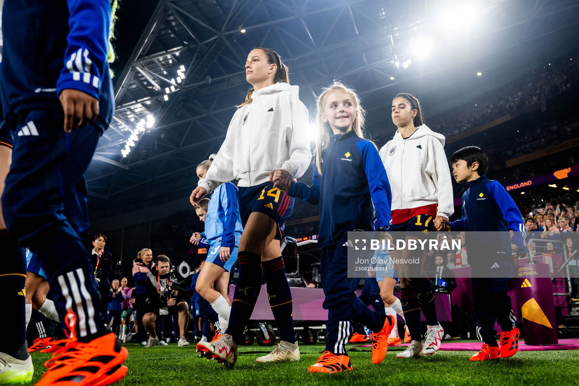 Laia Codina and Alba Redondo of Spain enters the pitch