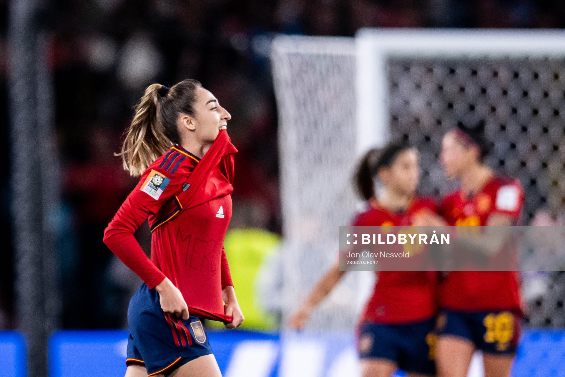 Olga Carmona of Spain celebrates her 1-0 goal