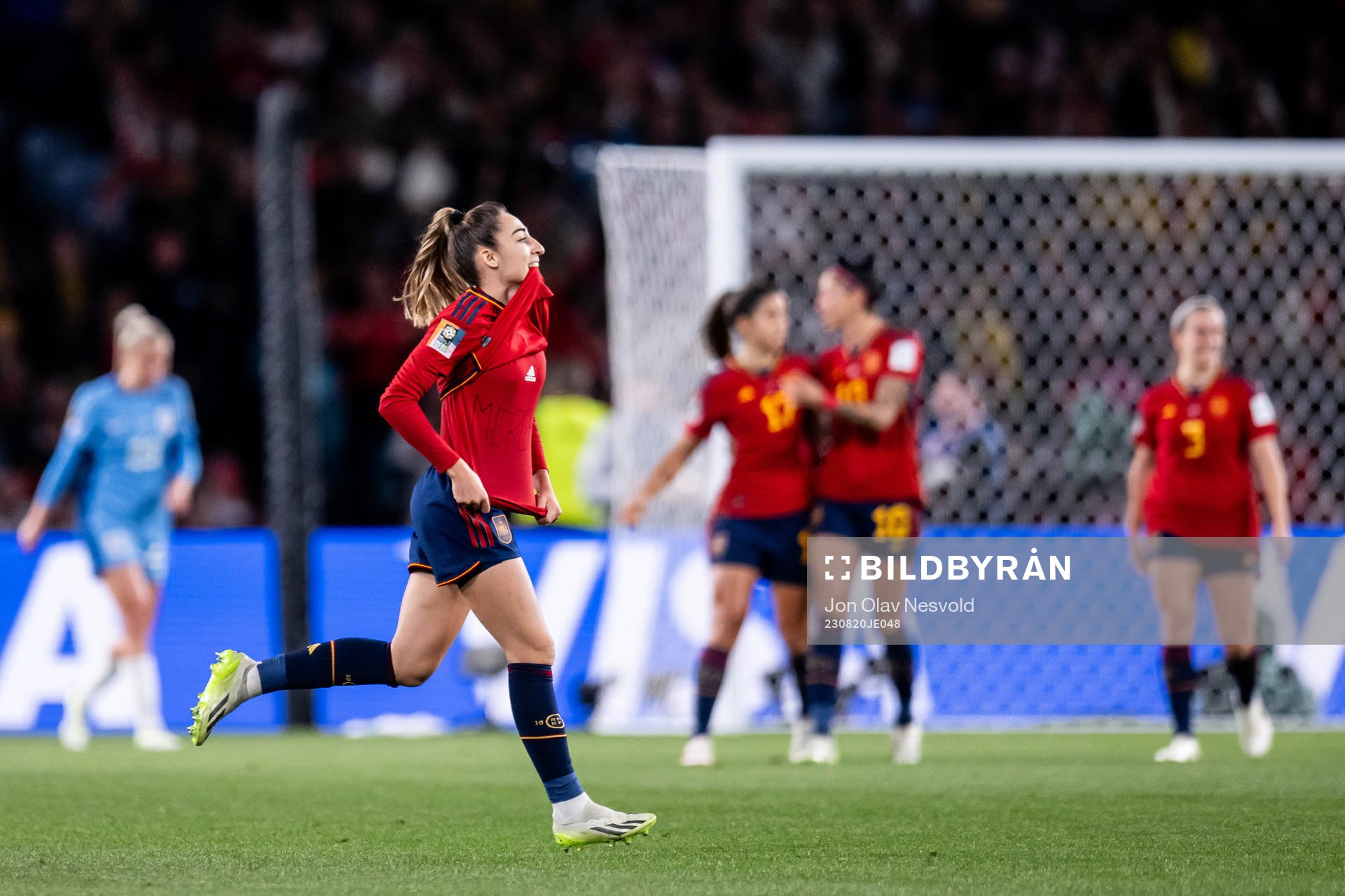 Olga Carmona of Spain celebrates her 1-0 goal
