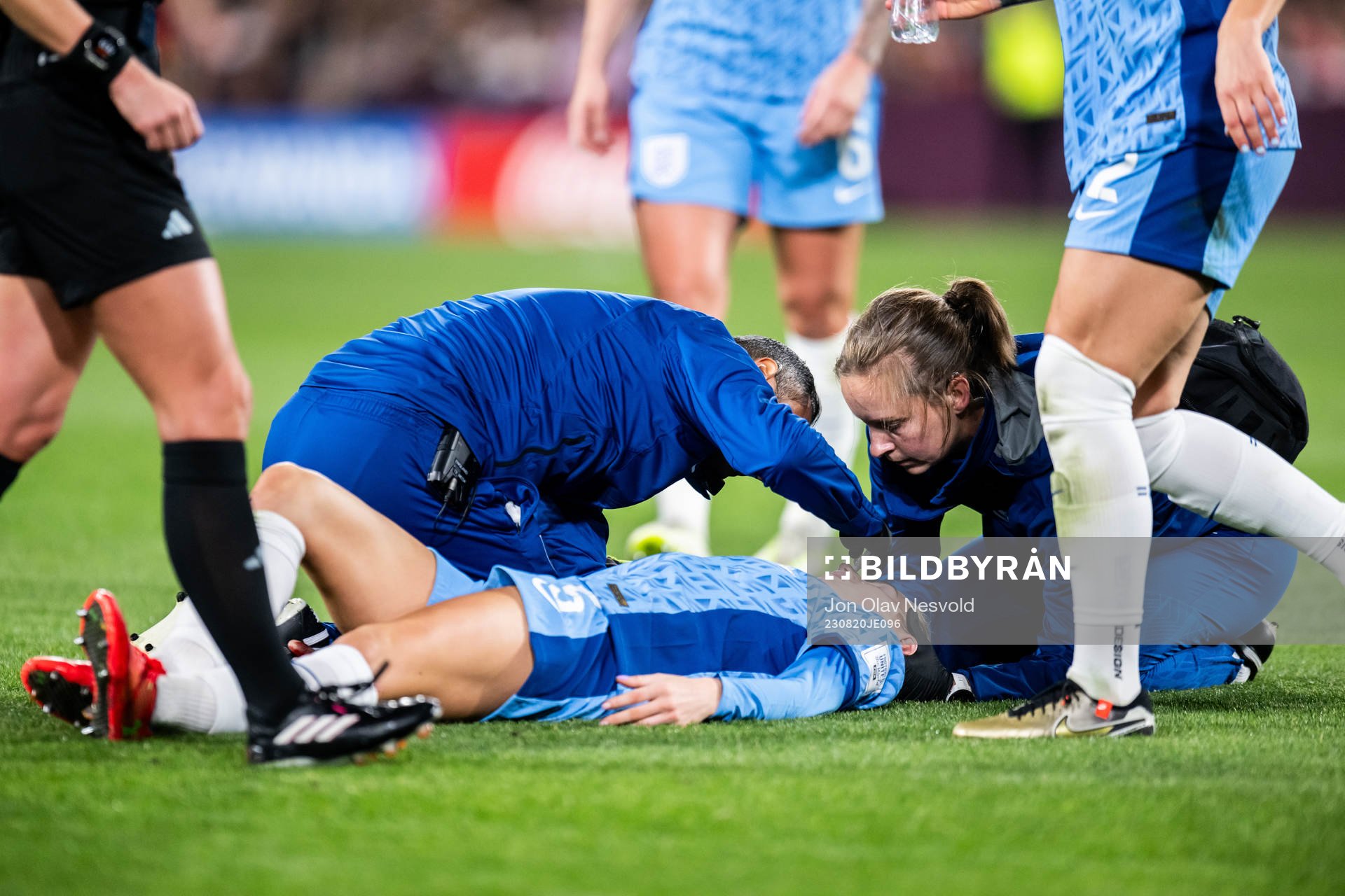 Alex Greenwood of England in pain during the FIFA Women's World Cup final between Spain and England on August 20, 2023 in Sydney.
