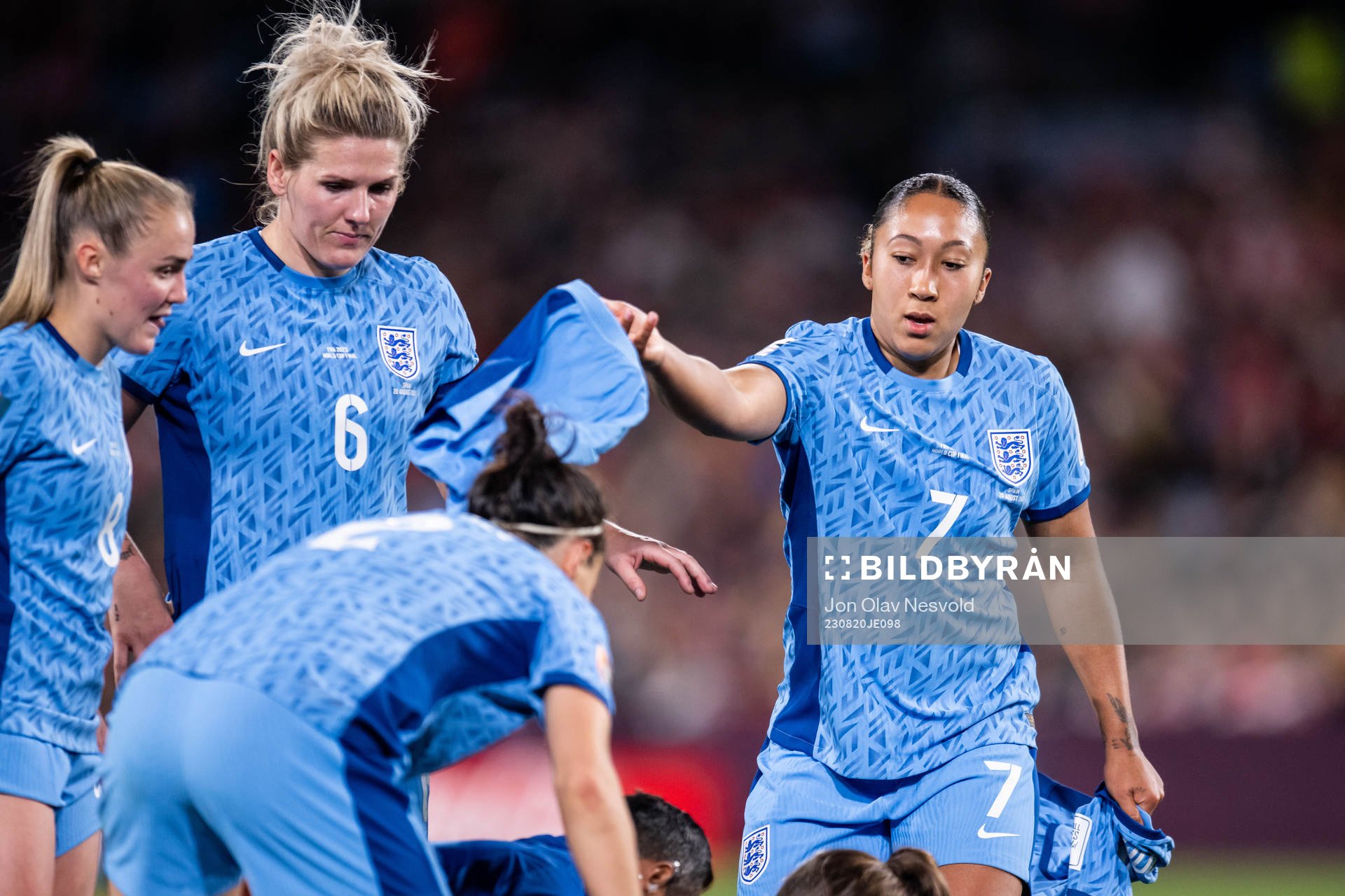 Georgia Stanway, Millie Bright and Lauren James of England