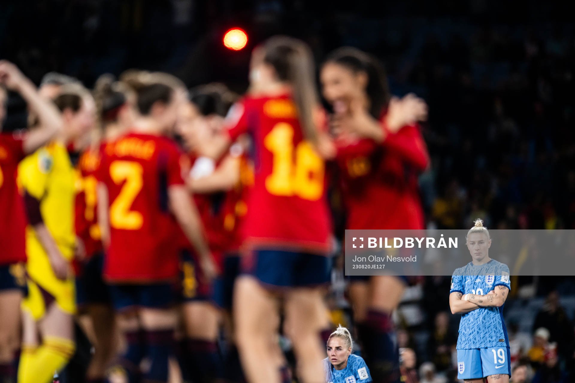 Beth England of England looks dejected
