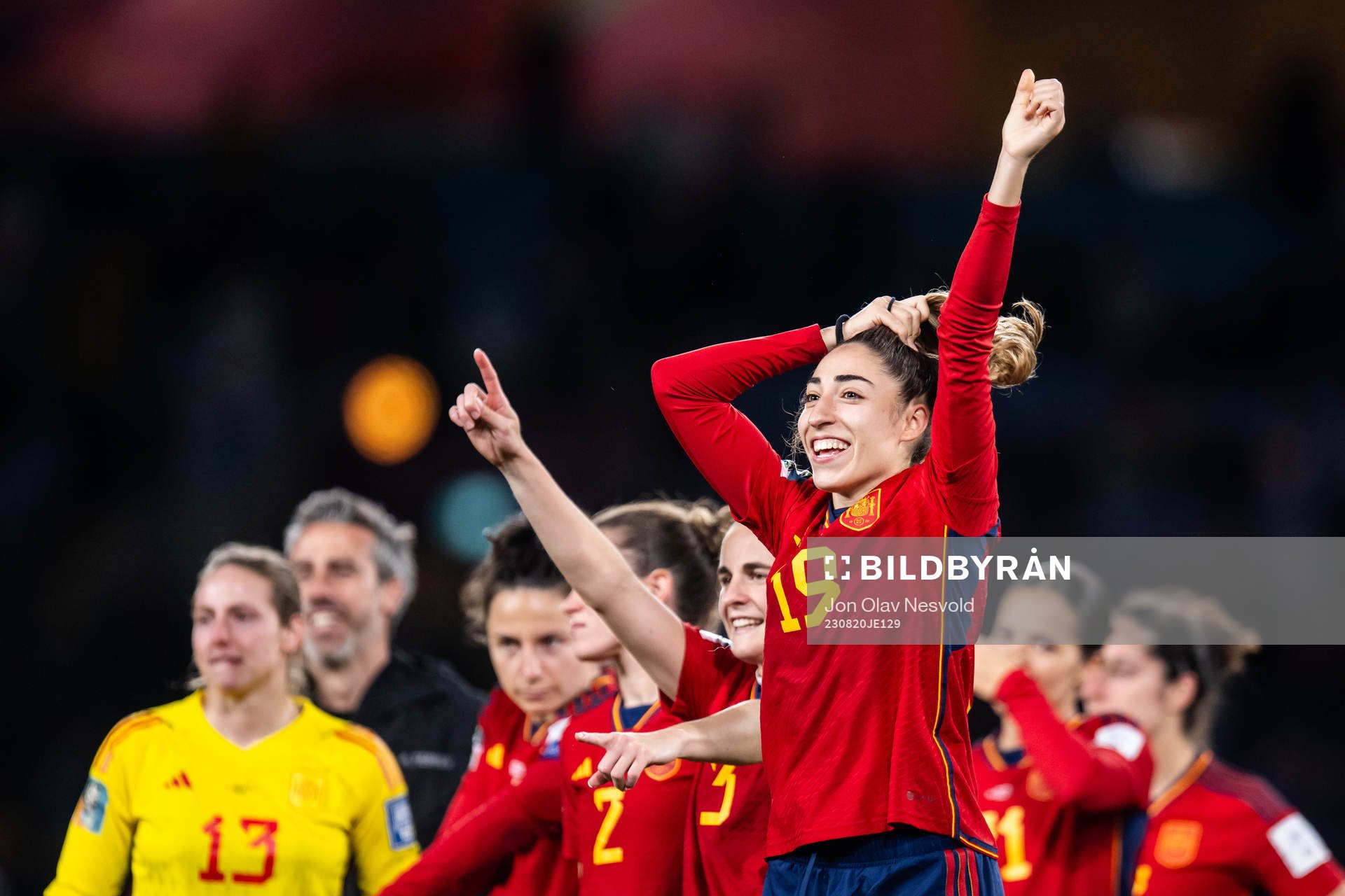 Olga Carmona of Spain celebrates