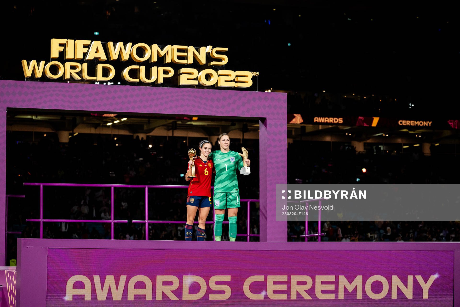 Aitana Bonmati and goalkeeper Misa Rodriguez of Spain with