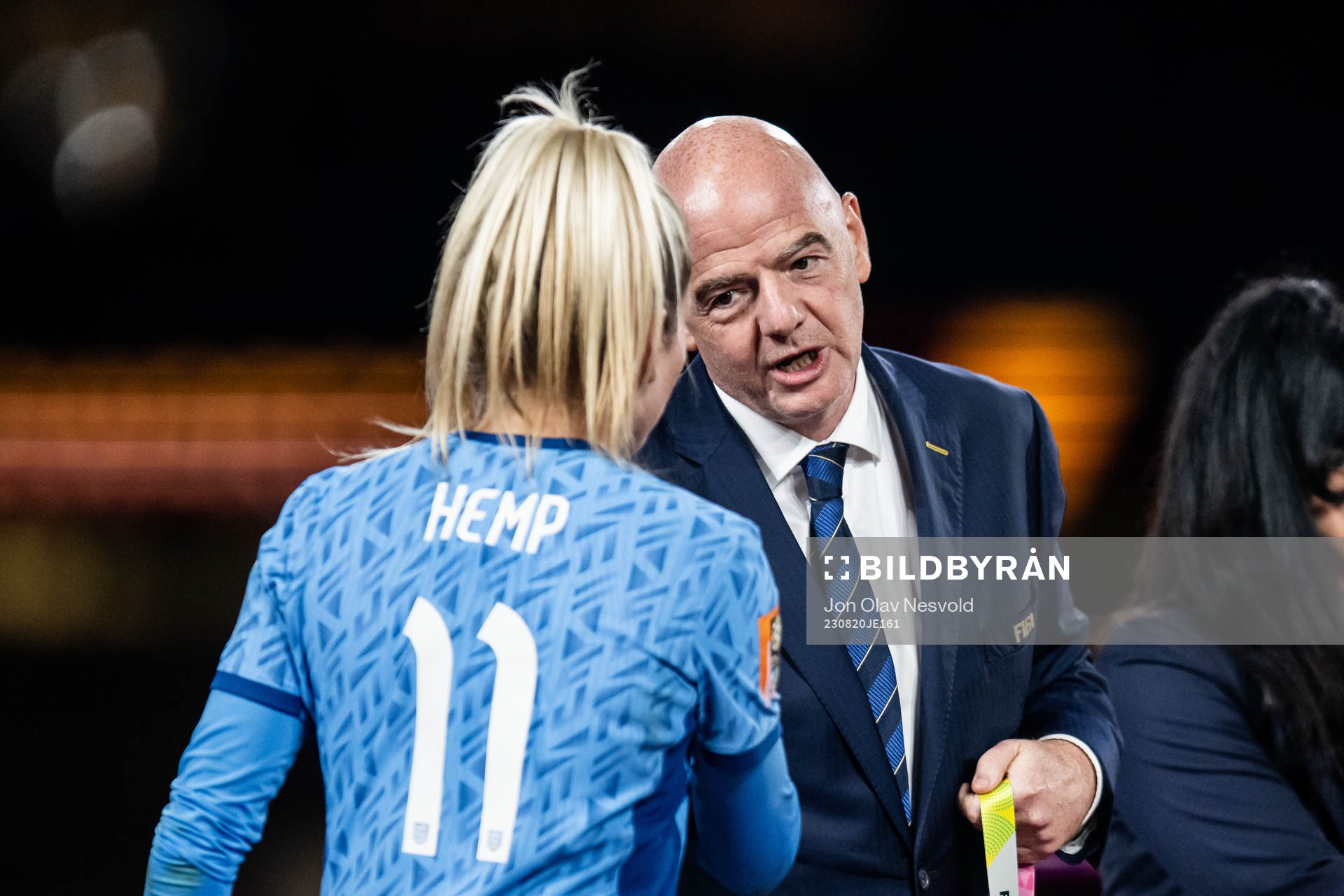 Lauren Hemp of England and FIFA president Gianni Infantino