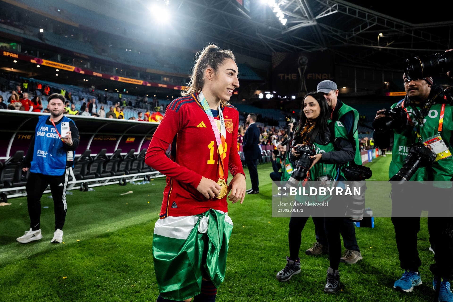 Olga Carmona of Spain celebrates