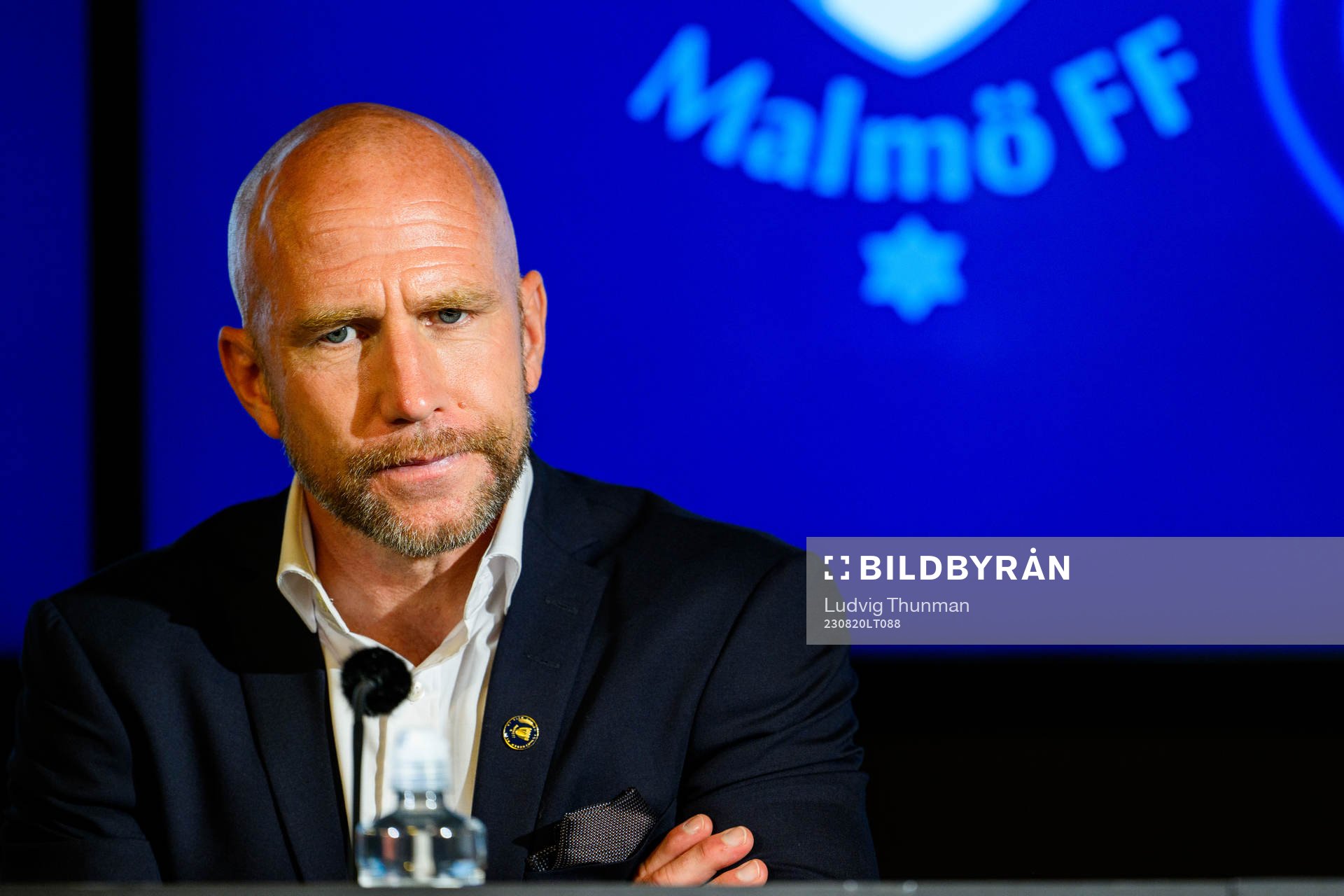 Malmö FFs tränare Henrik Rydström på presskonferensen efter fotbollsmatchen i Allsvenskan mellan Malmö FF och Djurgården den 20 augusti 2023 i Malmö.
