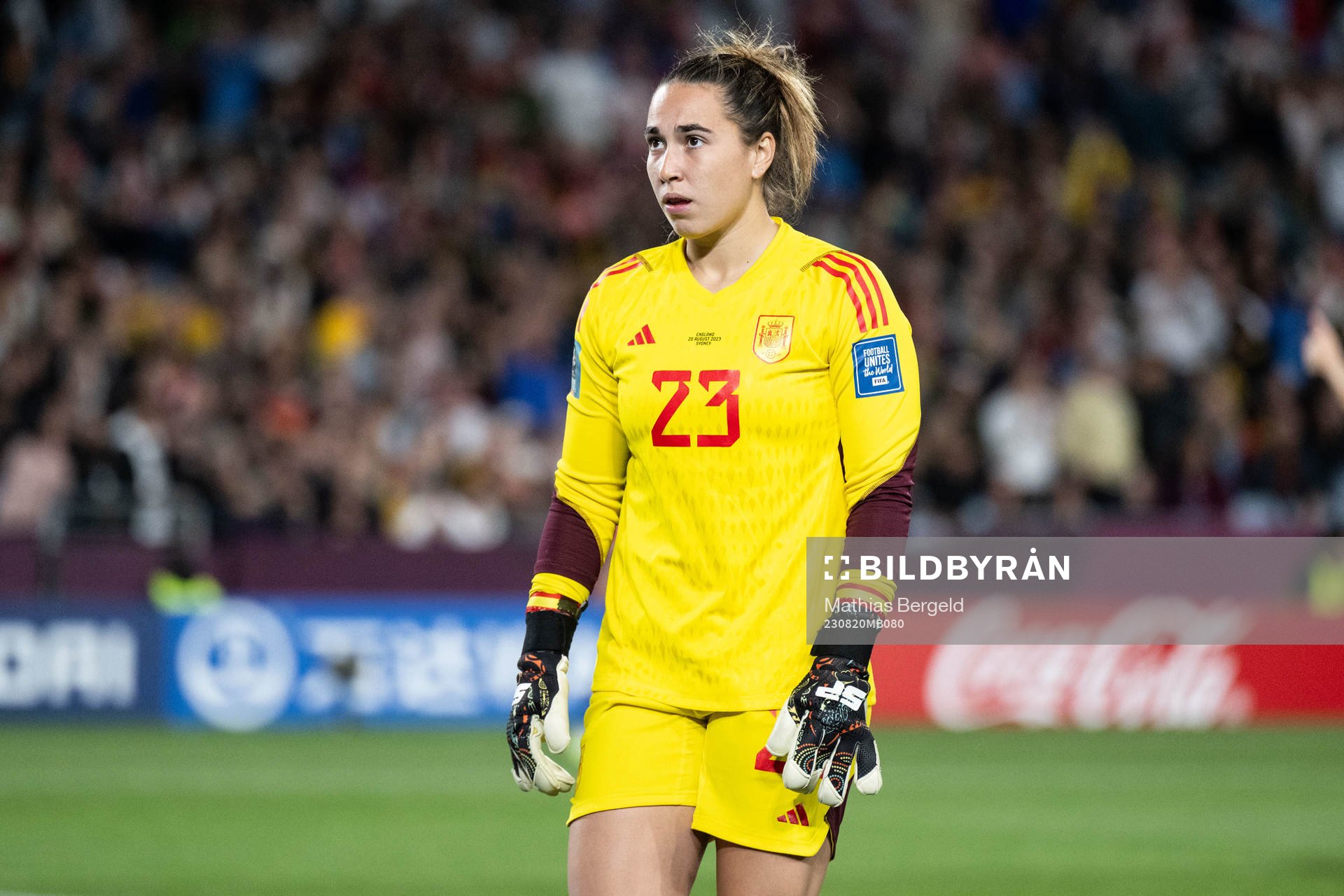 Goalkeeper Cata Coll of Spain during the FIFA Women's World Cup final between Spain and England on August 20, 2023 in Sydney. 