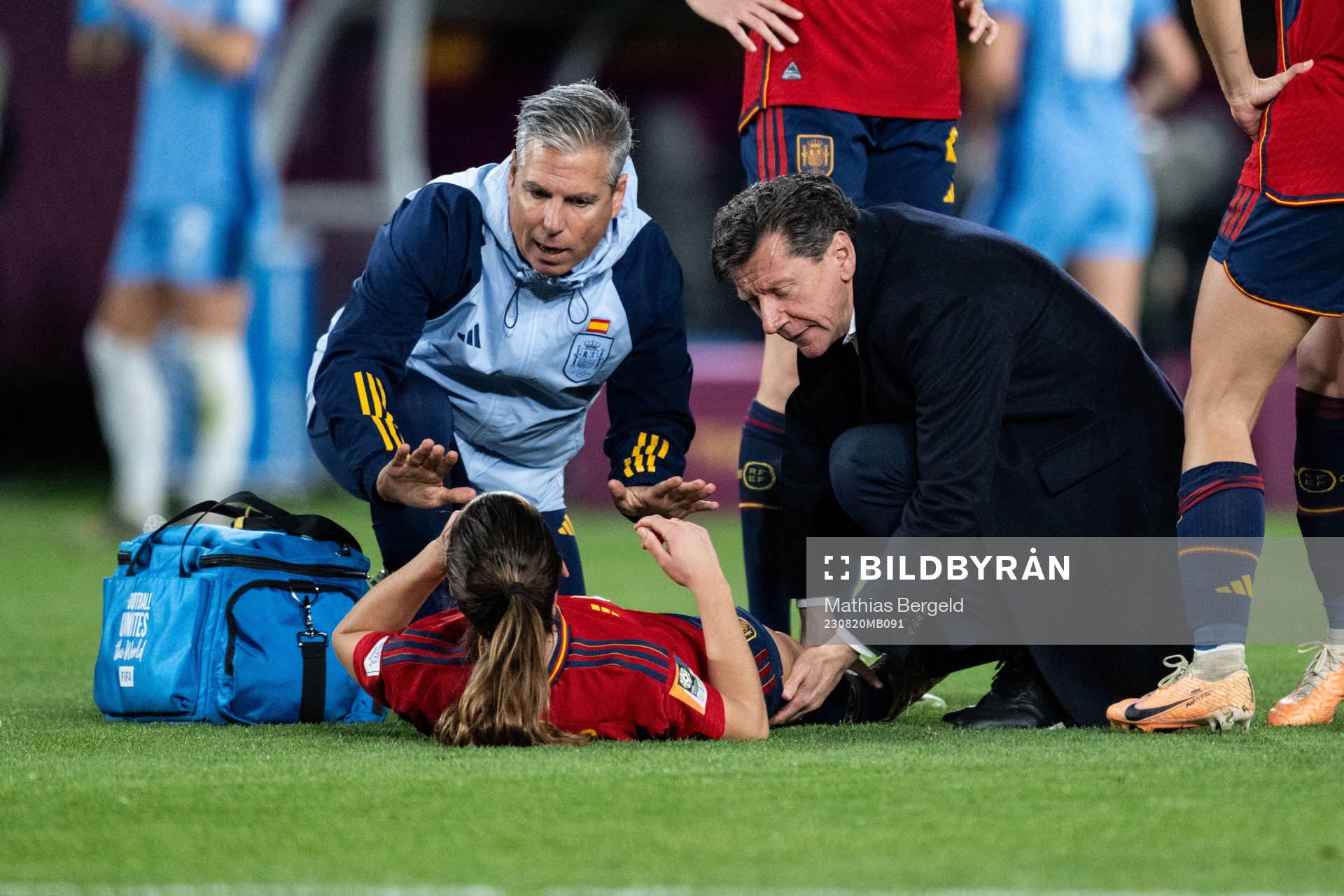 Laia Codina of Spain receives medical attention