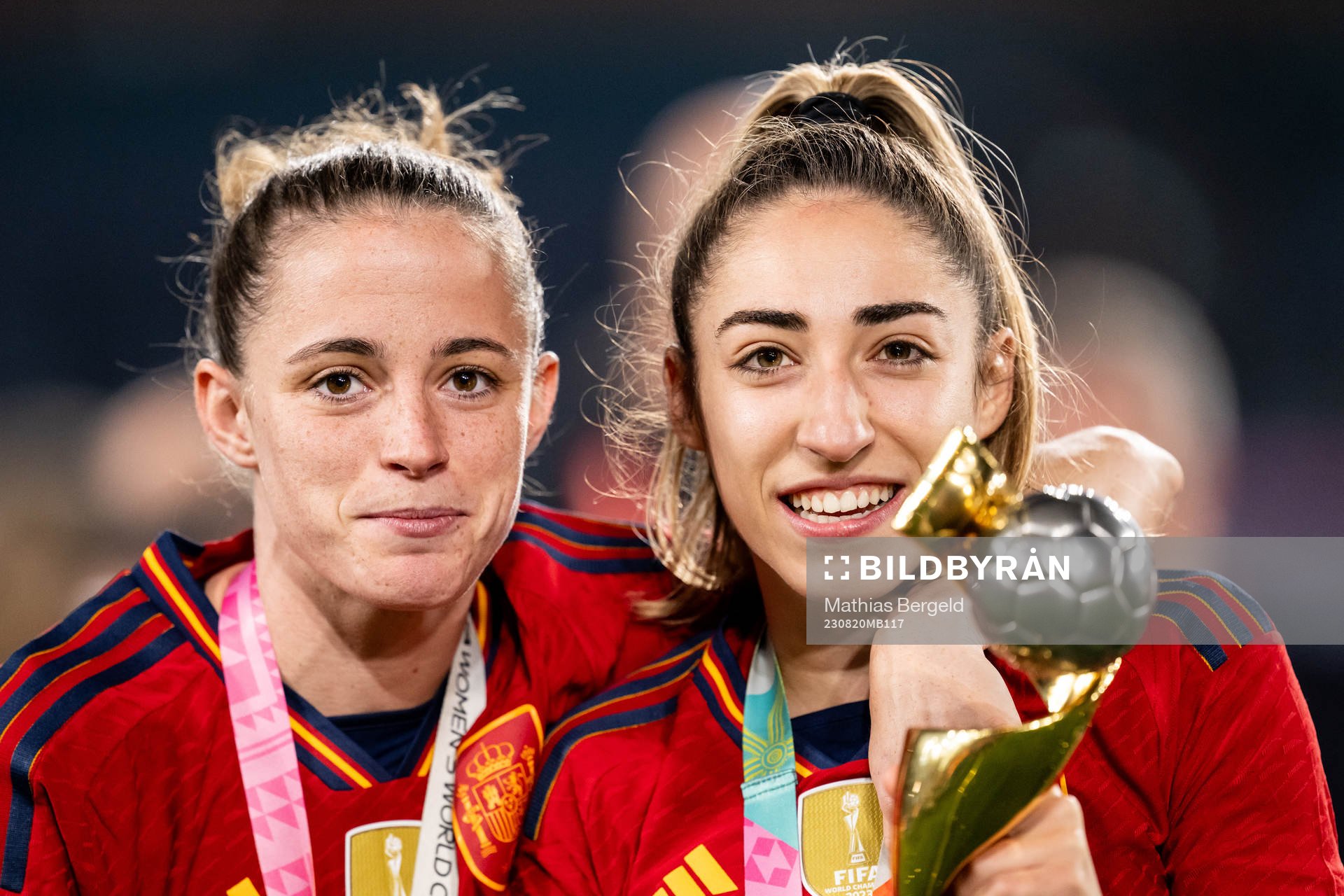 Ona Batlle and Olga Carmona of Spain celebrate with the