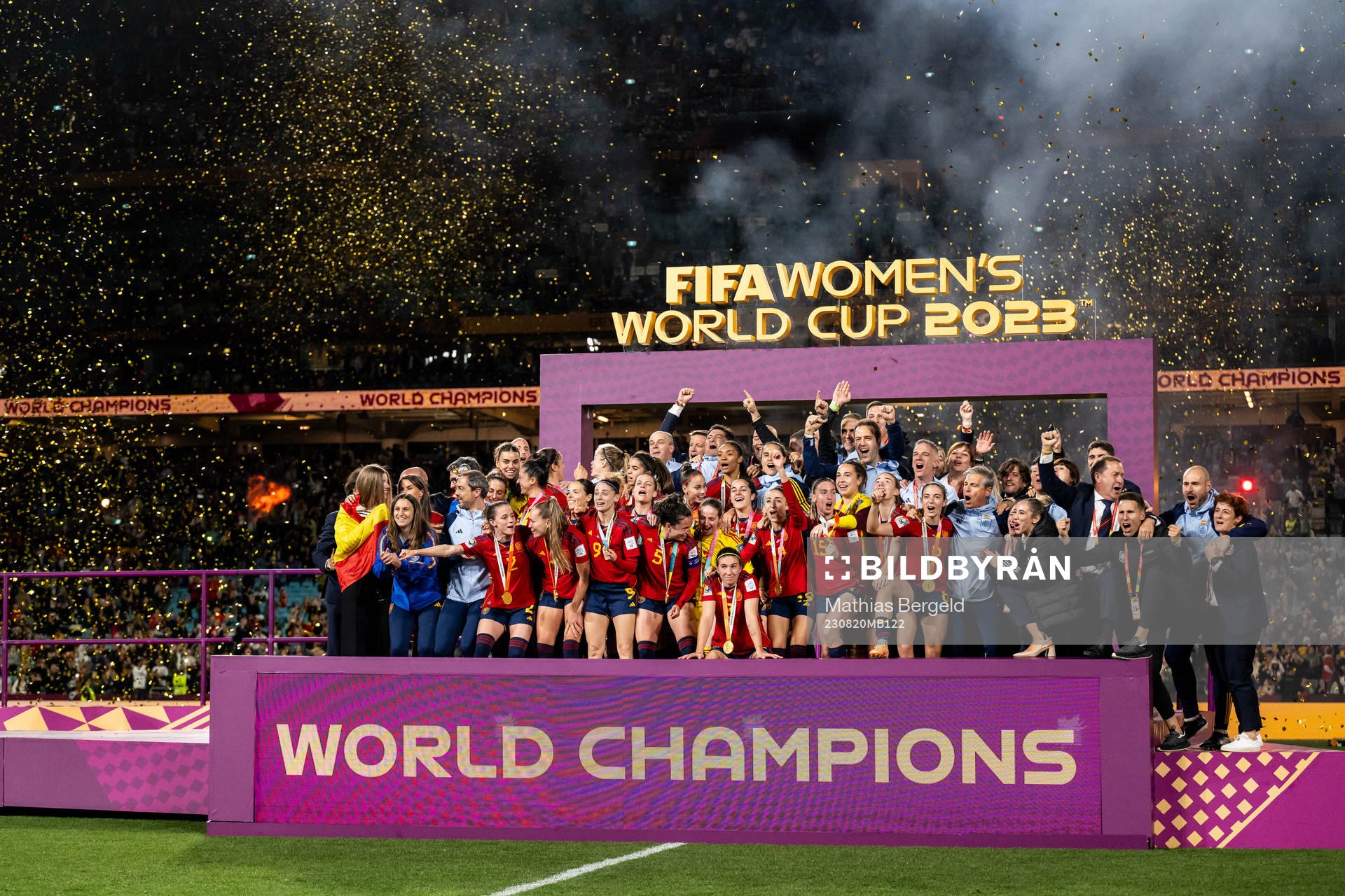 Players of Spain celebrate with the trophy