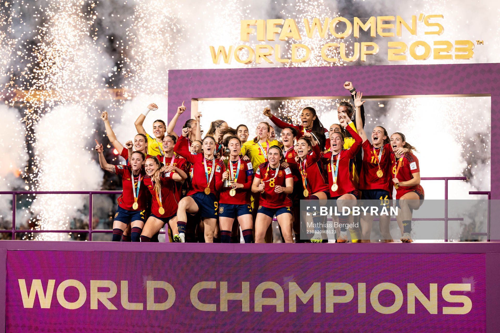 Players of Spain celebrate with the trophy