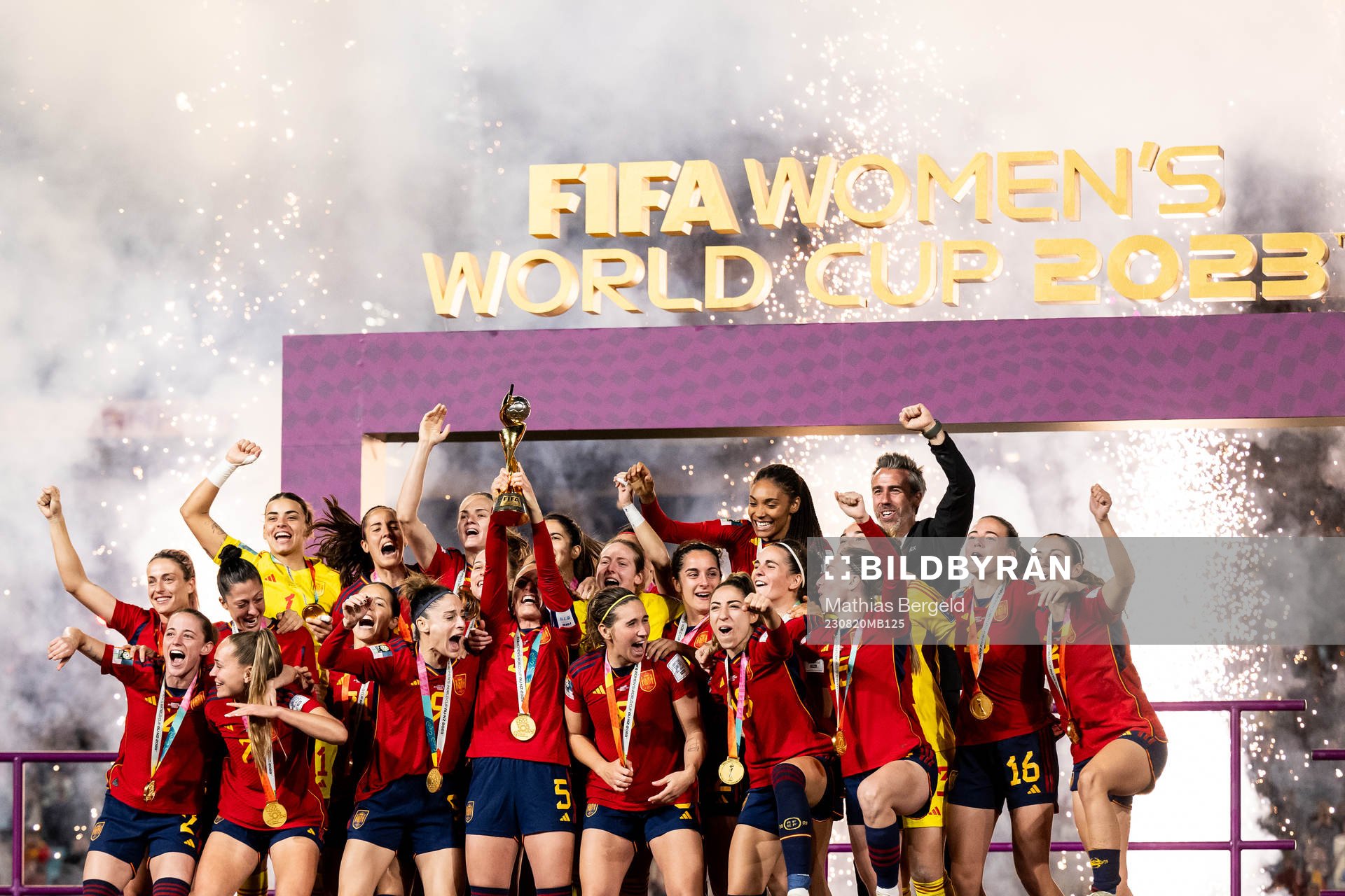 Players of Spain celebrate with the trophy