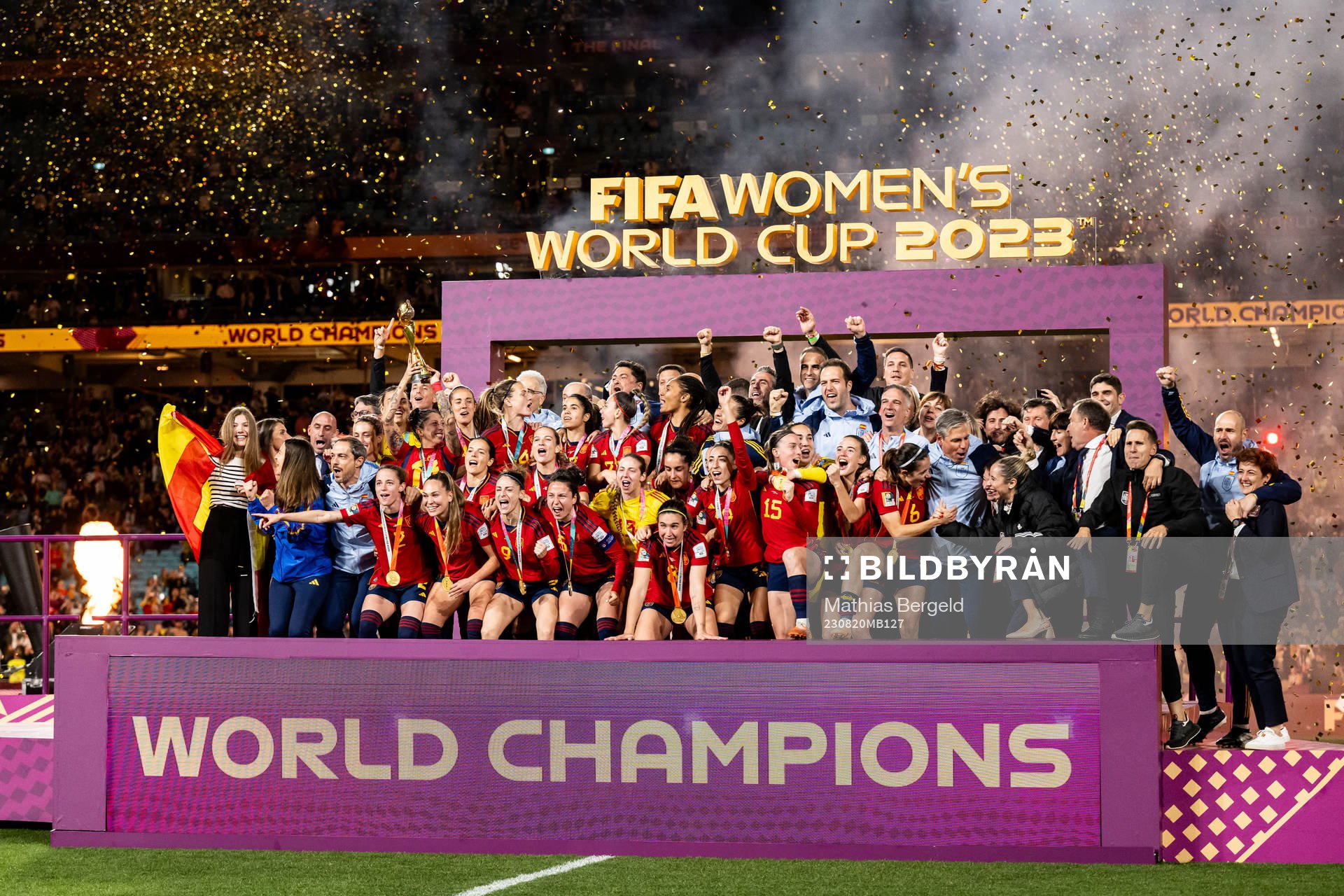 Players of Spain celebrate with the trophy