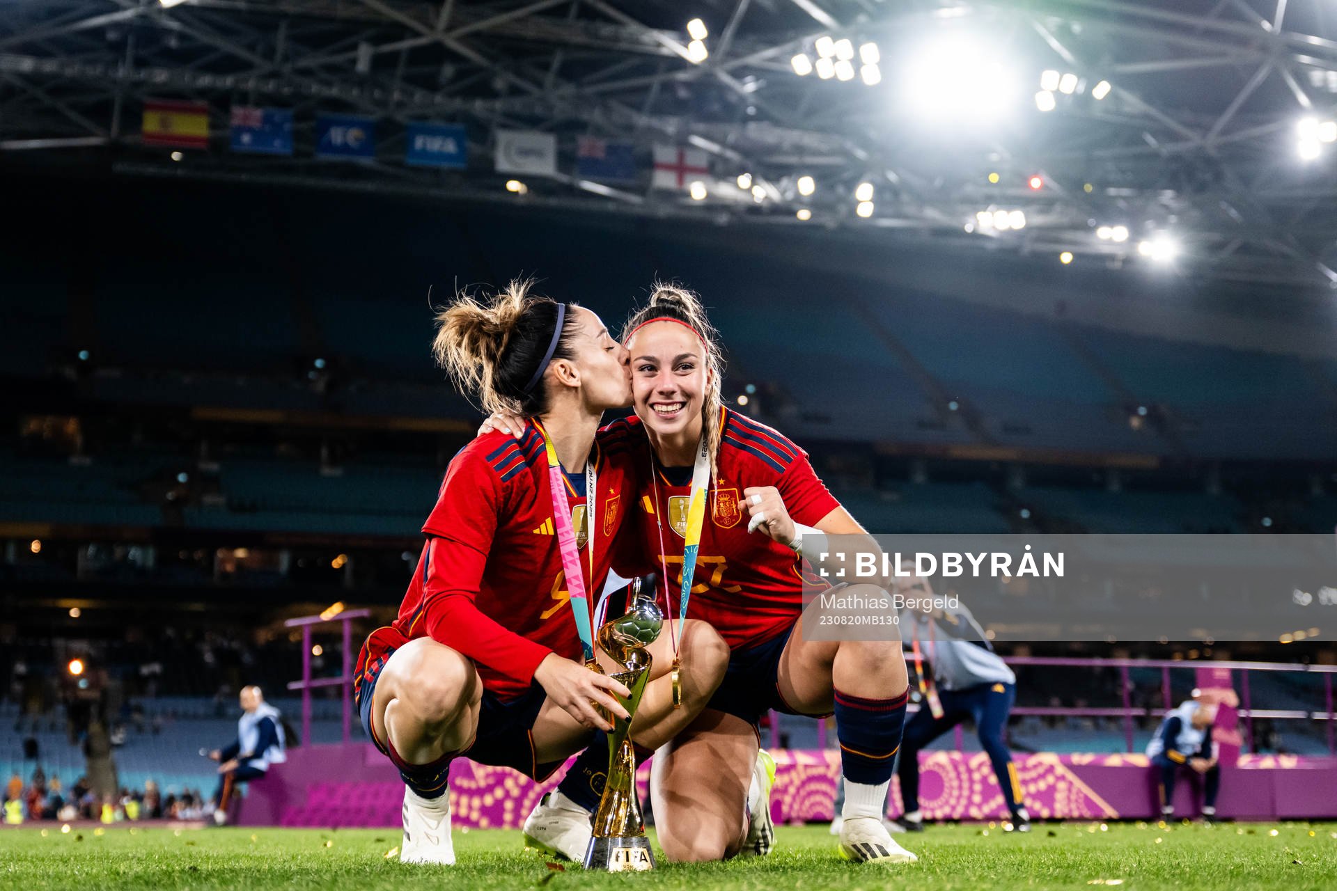 Esther Gonzalez and Athenea del Castillo of Spain celebrate