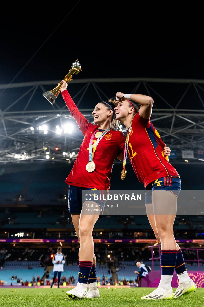 Esther Gonzalez and Athenea del Castillo of Spain celebrate