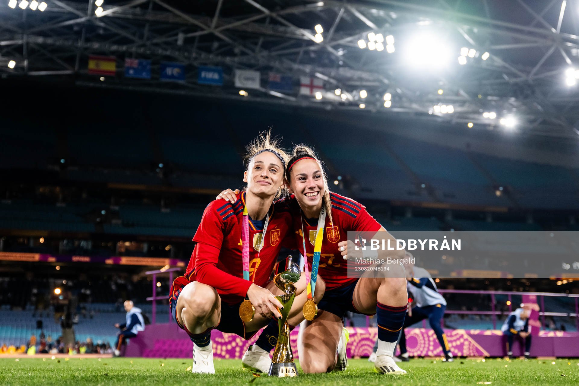 Esther Gonzalez and Athenea del Castillo of Spain celebrate
