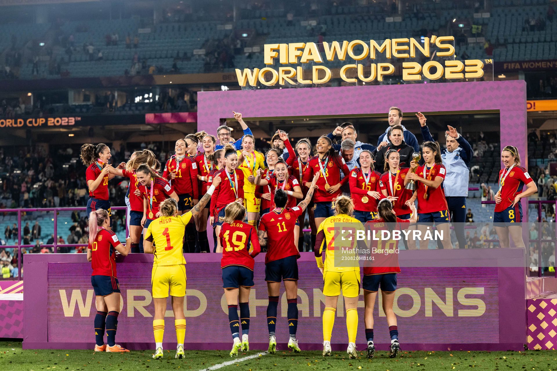 Players of Spain celebate with the trophy
