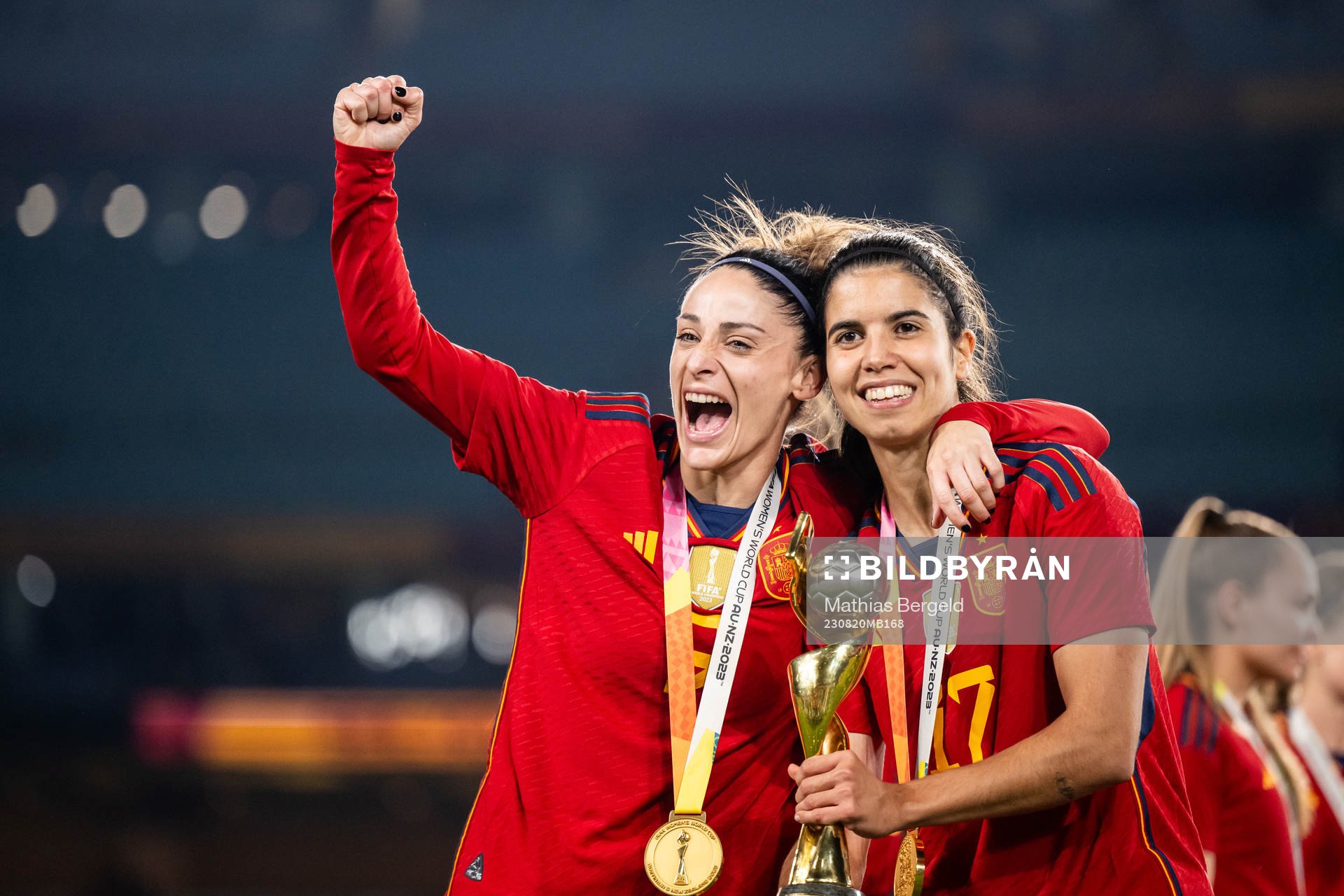 Esther Gonzalez and Alba Redondo of Spain celebates with