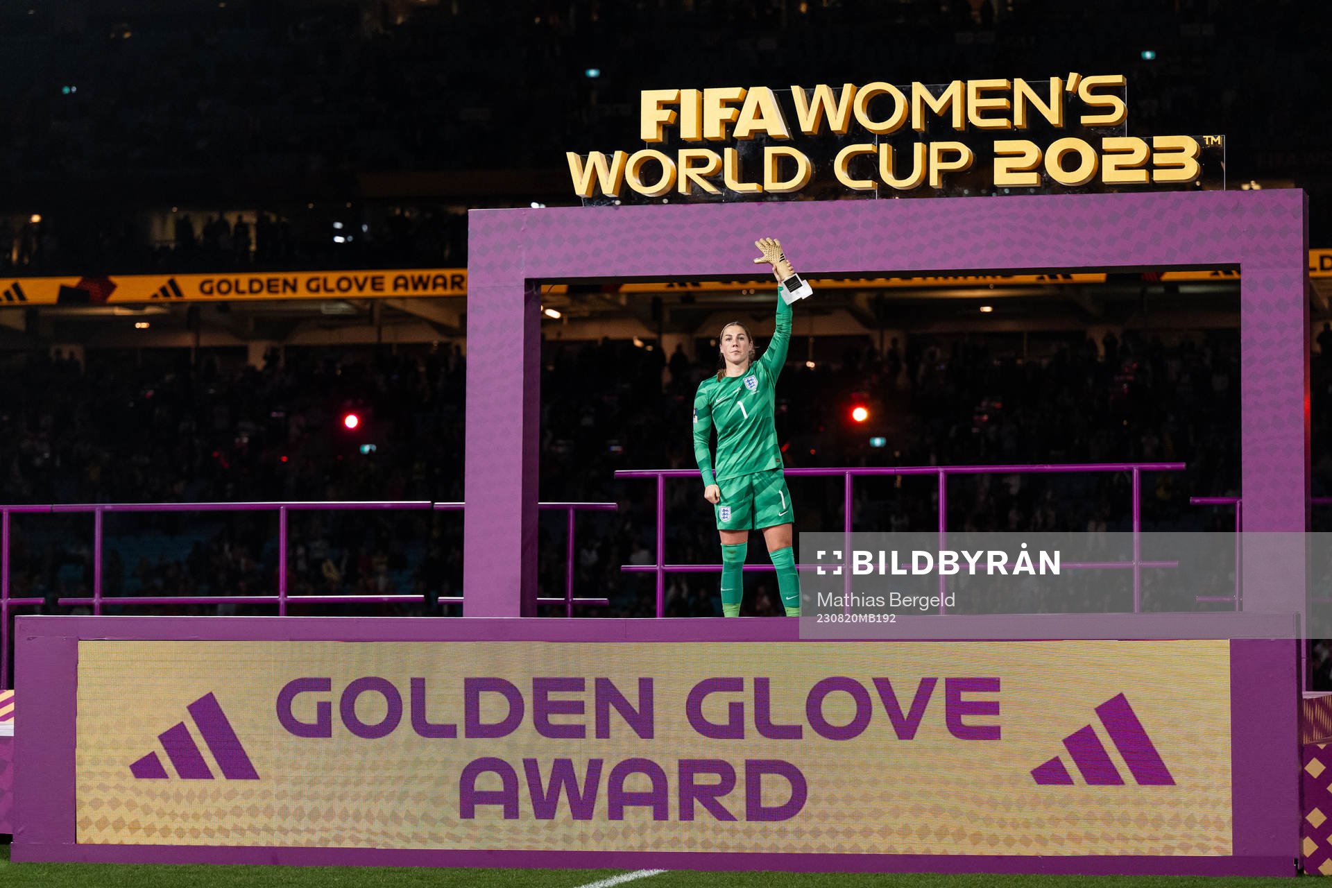 Goalkeeper Mary Earps of England poses with the Golden