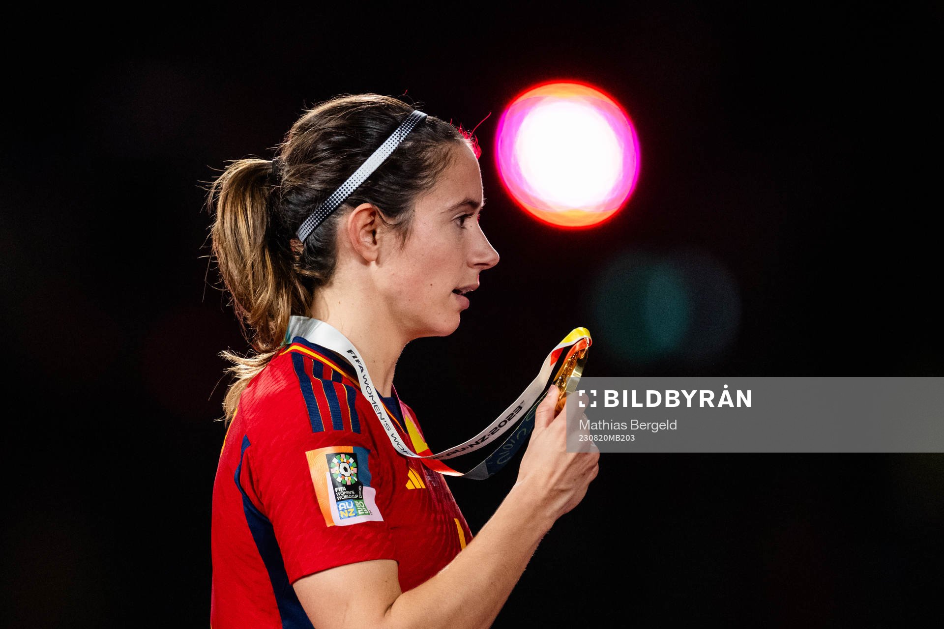 Aitana Bonmati of Spain with her medal at the medal ceremony
