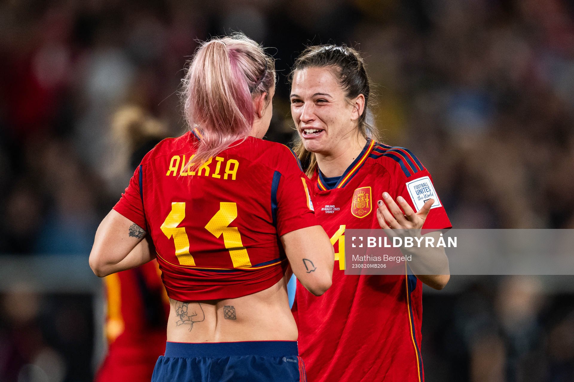 Alexia Putellas and Laia Codina of Spain celebrate