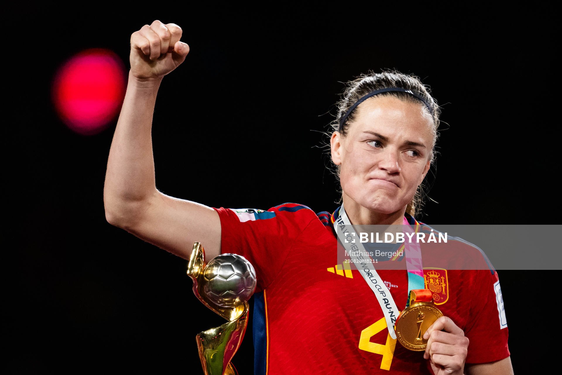 Irene Paredes of Spain celebrates at the medal ceremony