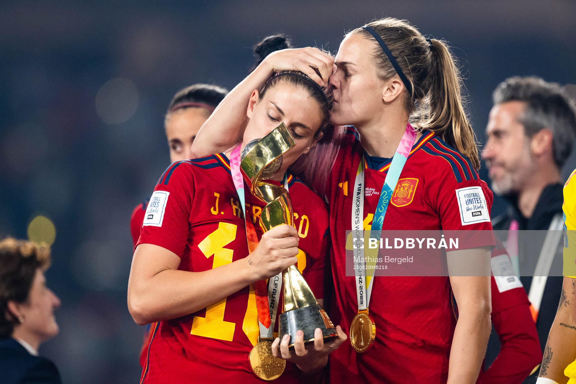 Alexia Putellas and Irene Paredes of Spain celebrate and