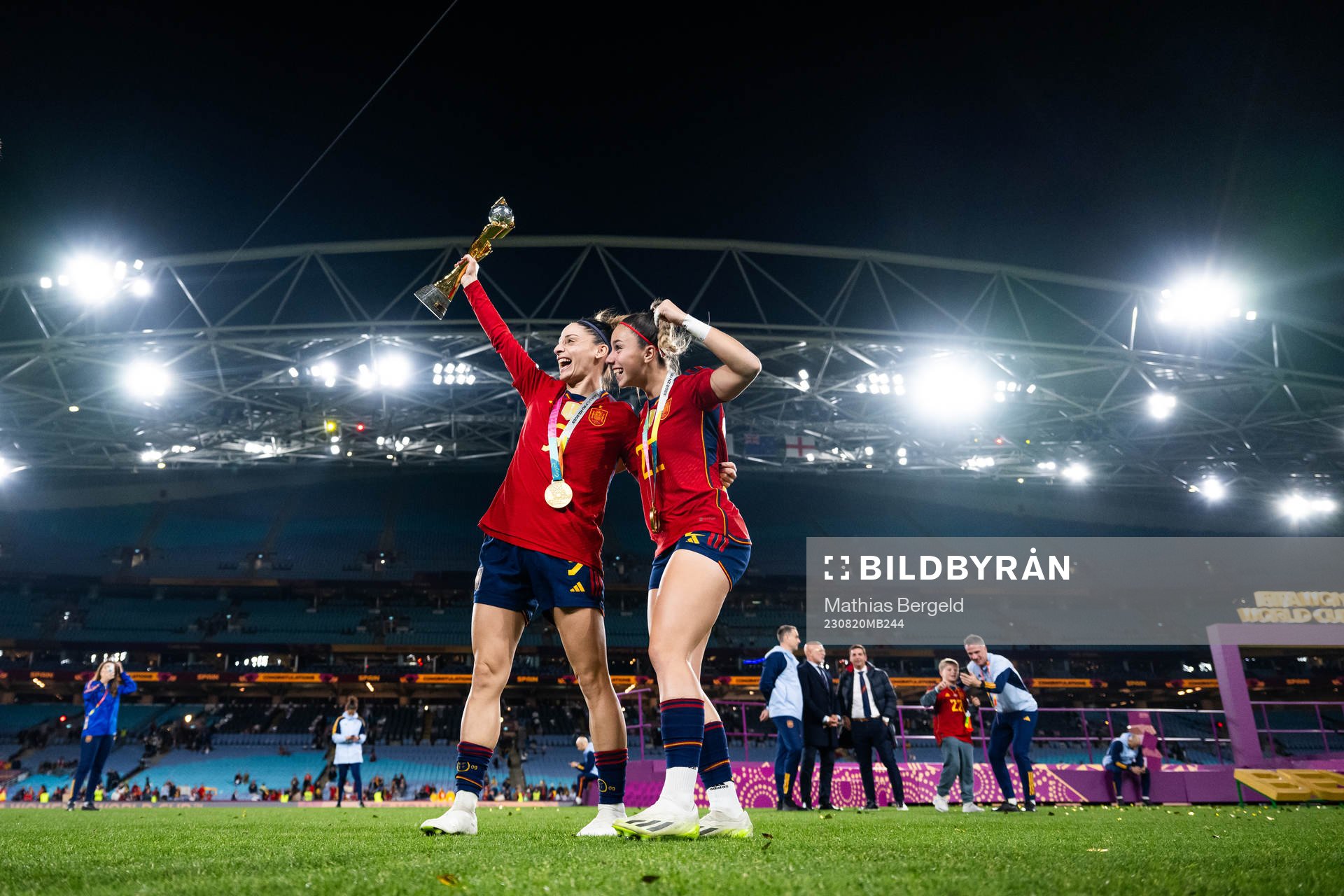 Esther Gonzalez and Athenea del Castillo of Spain celebrate