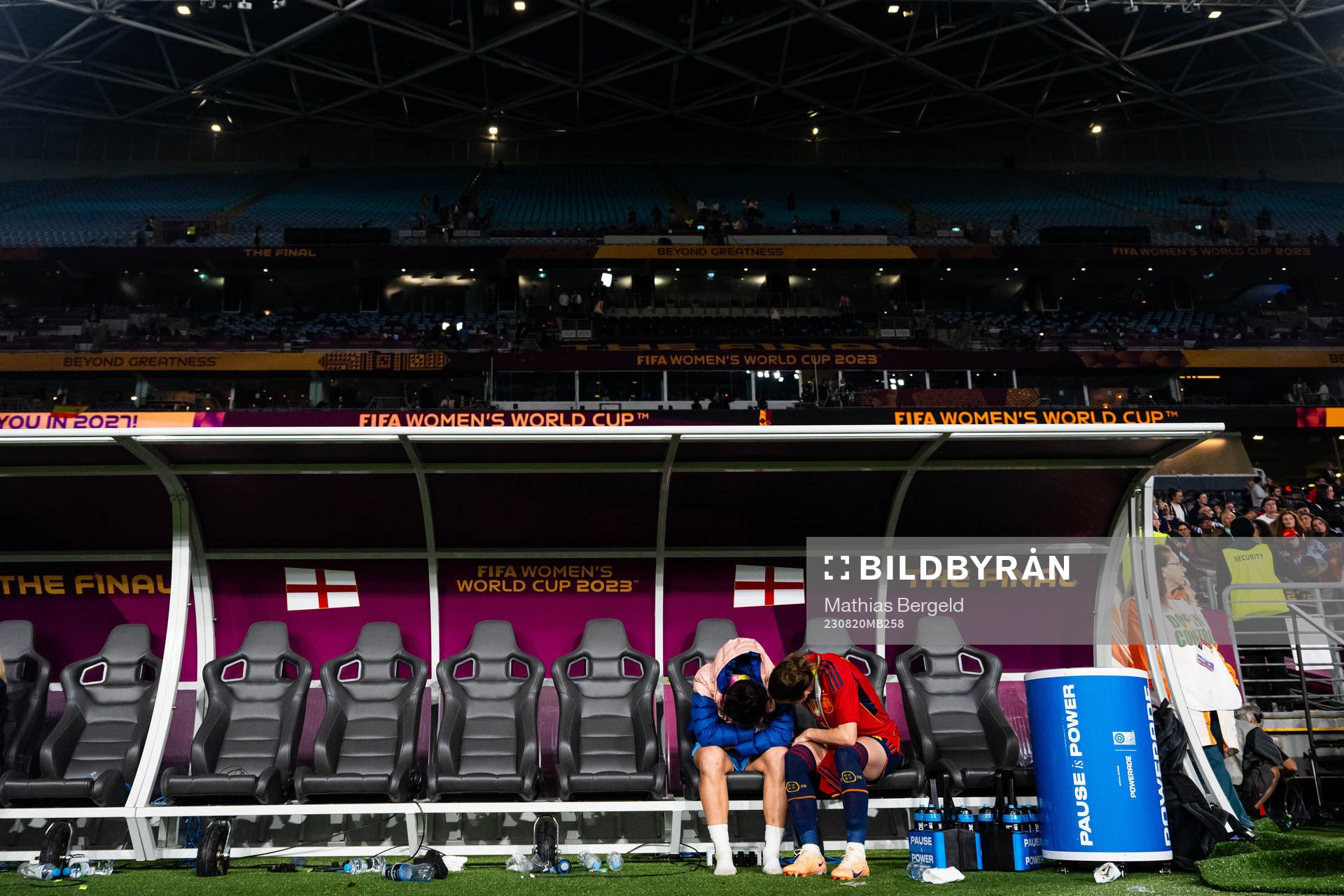 Lucy Bronze of England looks dejected and is consoled by